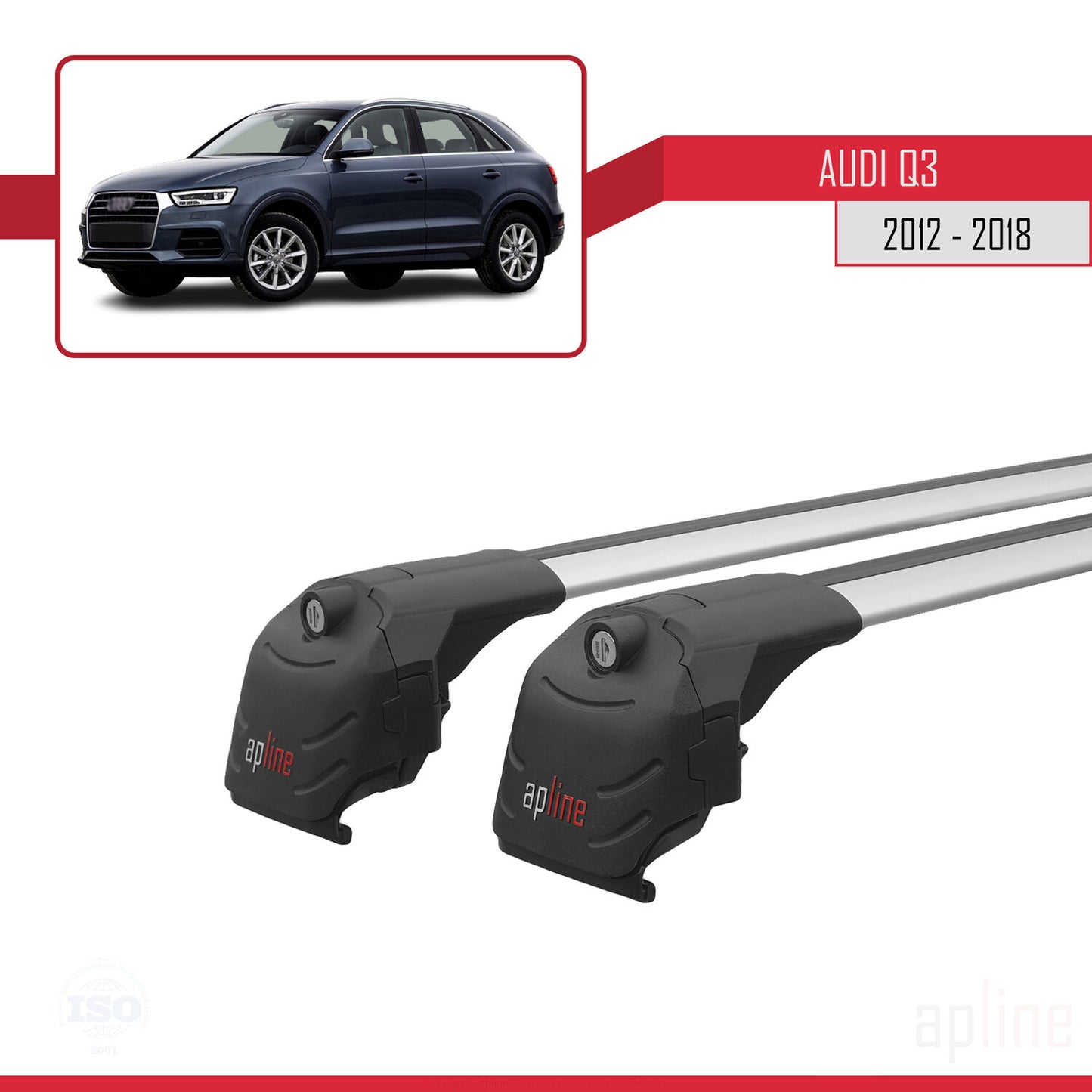 Compatible avec Q3 (8U) 2012-2018 ACE-2 Barres de Toit Railing Porte-Bagages de Voiture Gris Aluminium 2 Barres