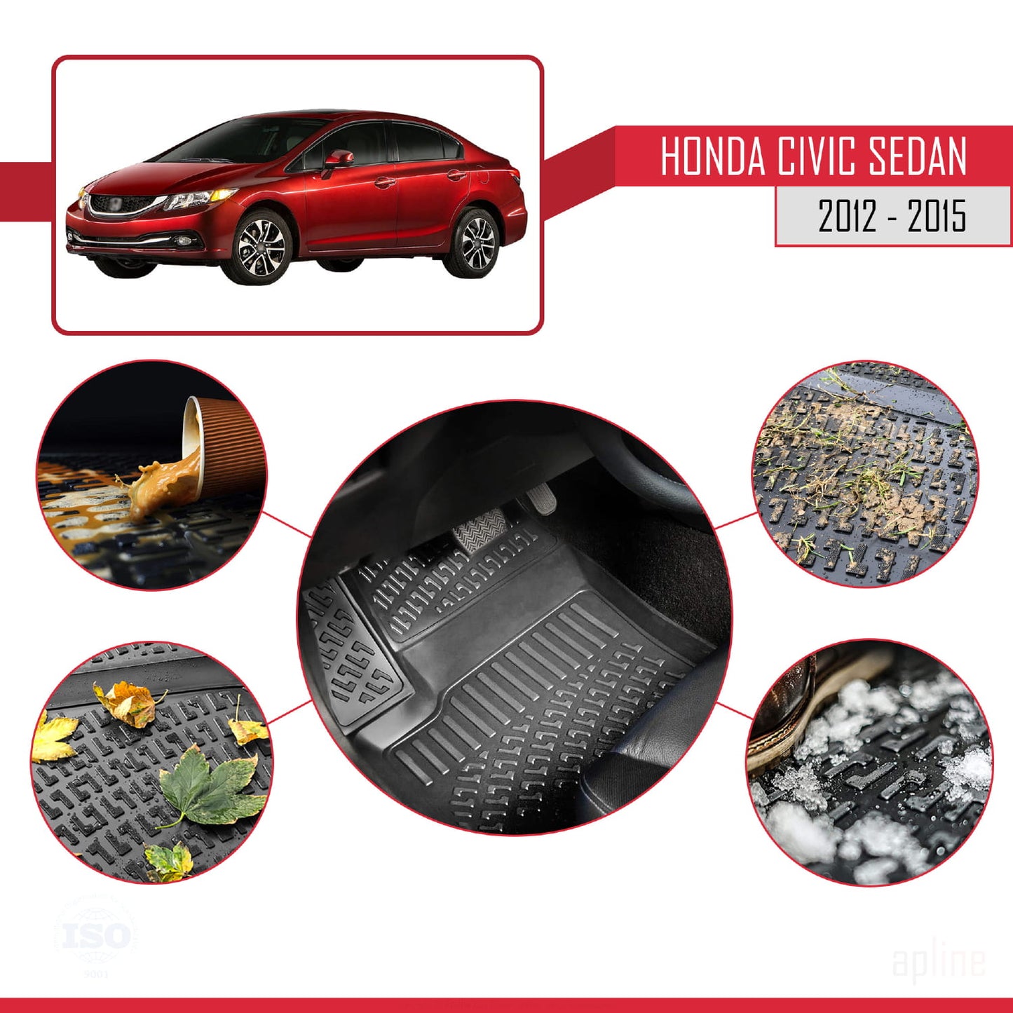 Compatible with Honda Civic 9 (FB) Sedan 2012-2015 4D Car mats Black
