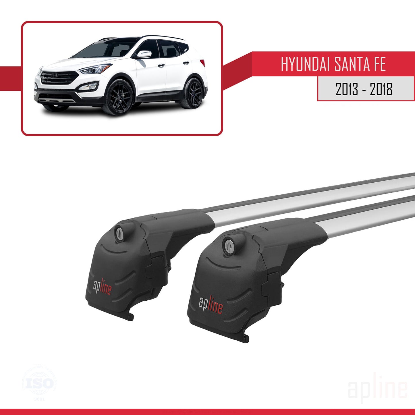Compatible avec Hyundai Santa Fe 3 (DM) 2013-2018 ACE-2 Barres de Toit Railing Porte-Bagages de Voiture Gris Aluminium 2 Barres