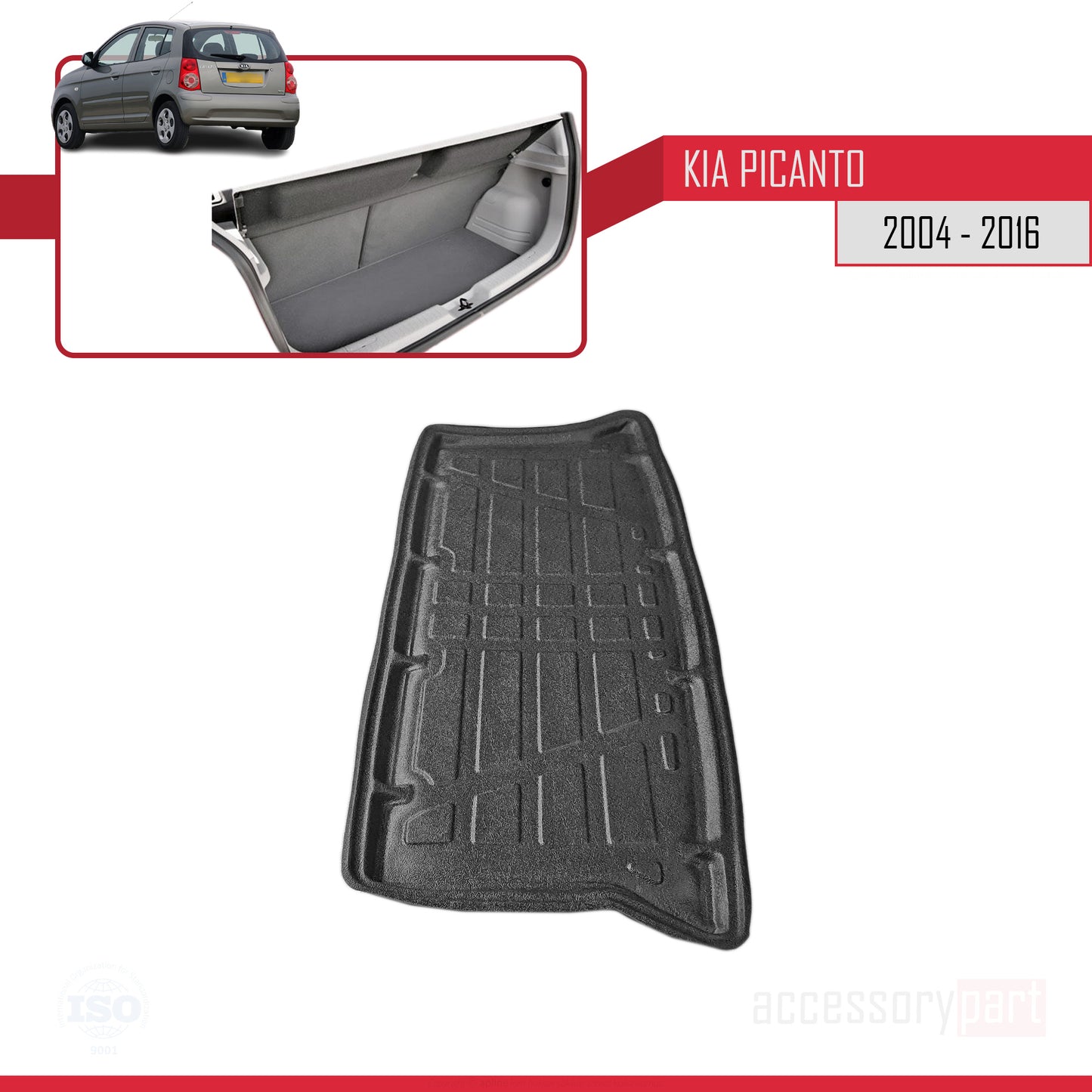 Tapis de Coffre pour Kia Picanto 2004-2016 Flexible NOIR