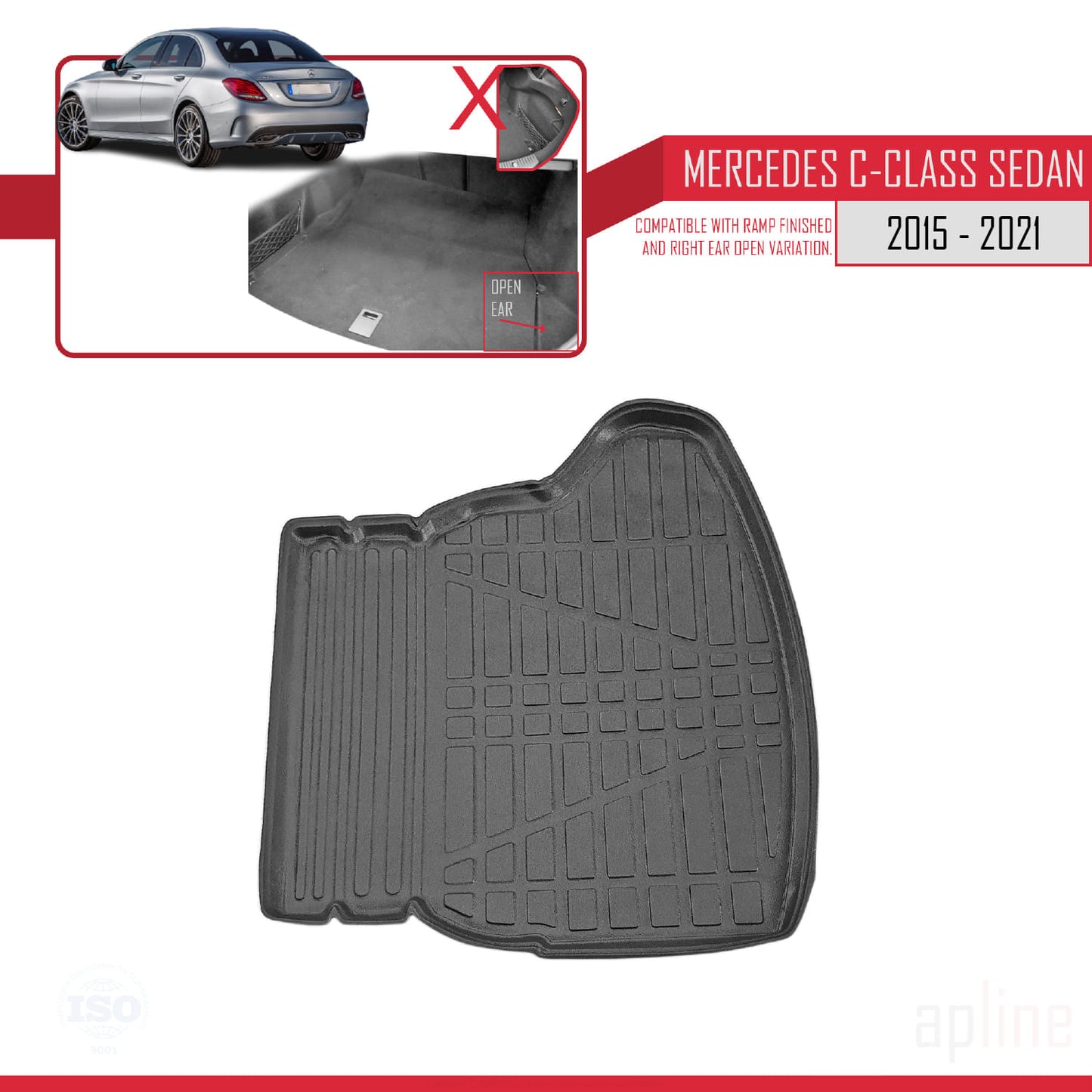 Compatible avec Mercedes Classe C 4 (W205) 2015-2021 Flexible Tapis de Coffre Plancher de Chargement Noir