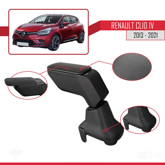 Compatible with Renault Clio 4 2013-2020 Car Center Console Leatherette Armrest Black