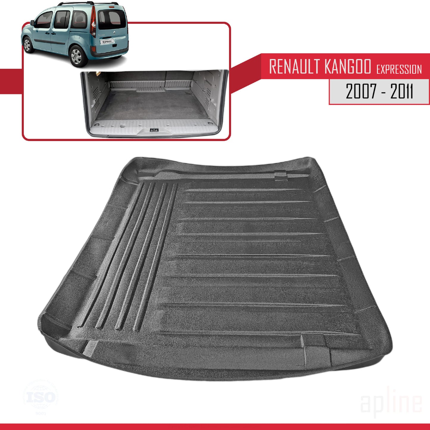 Compatible with Renault Kangoo 2 (X61) Multix Expression 2007-2011 Flexible Trunk Mats Cargo Liner Black