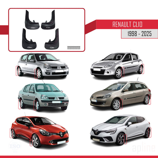 Compatible with Renault Clio 1998-2025 Mudguards Vehicle Front Rear Set 4 Pcs Black