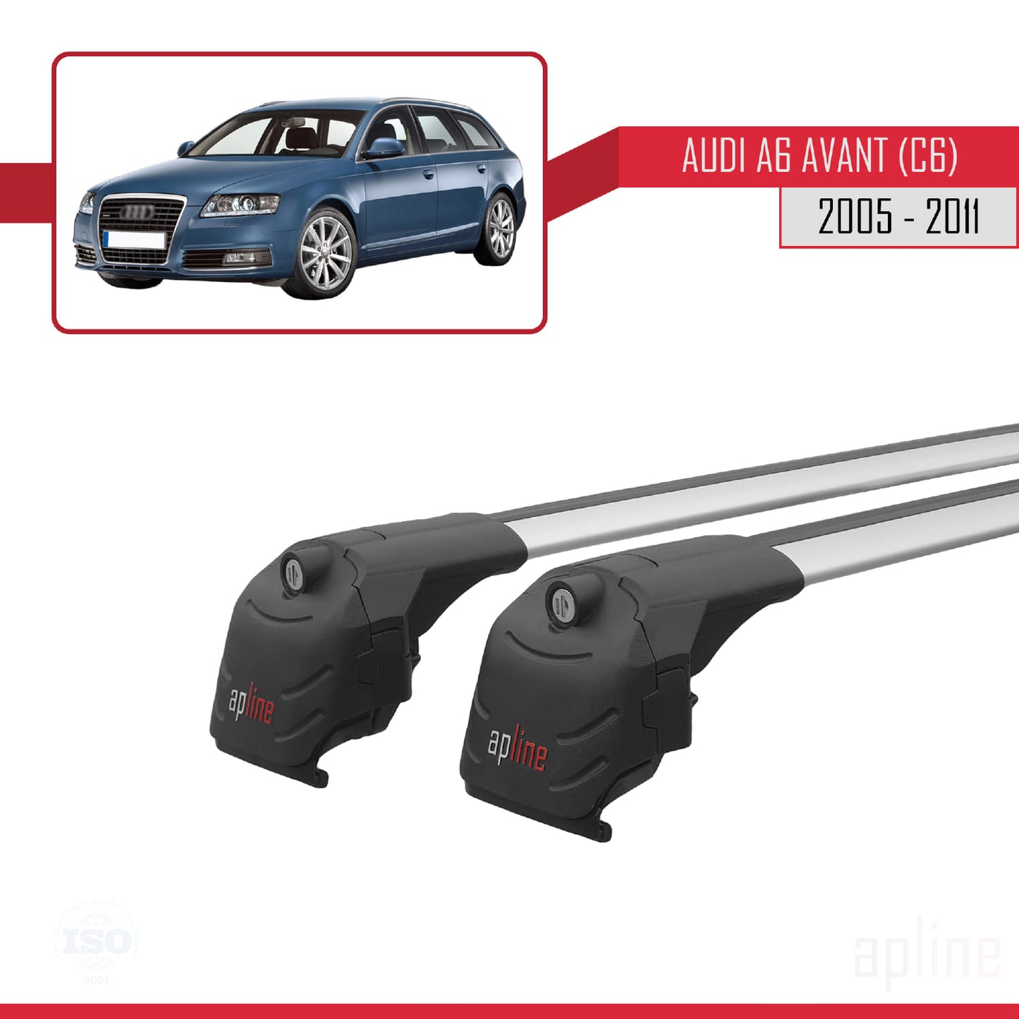 Compatibile con A6 (C6) Avant 2005-2011 ACE-2 Barre portatutto per auto Portapacchi Alluminio grigio 2 barre