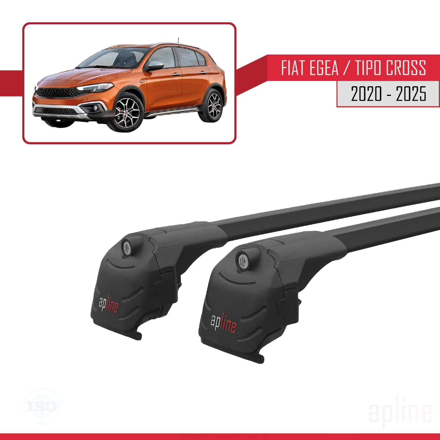 Compatible avec Fiat Egea Cross 2020-2025 ACE-2 Barres de Toit Railing Porte-Bagages de Voiture Noir Aluminium 2 Barres