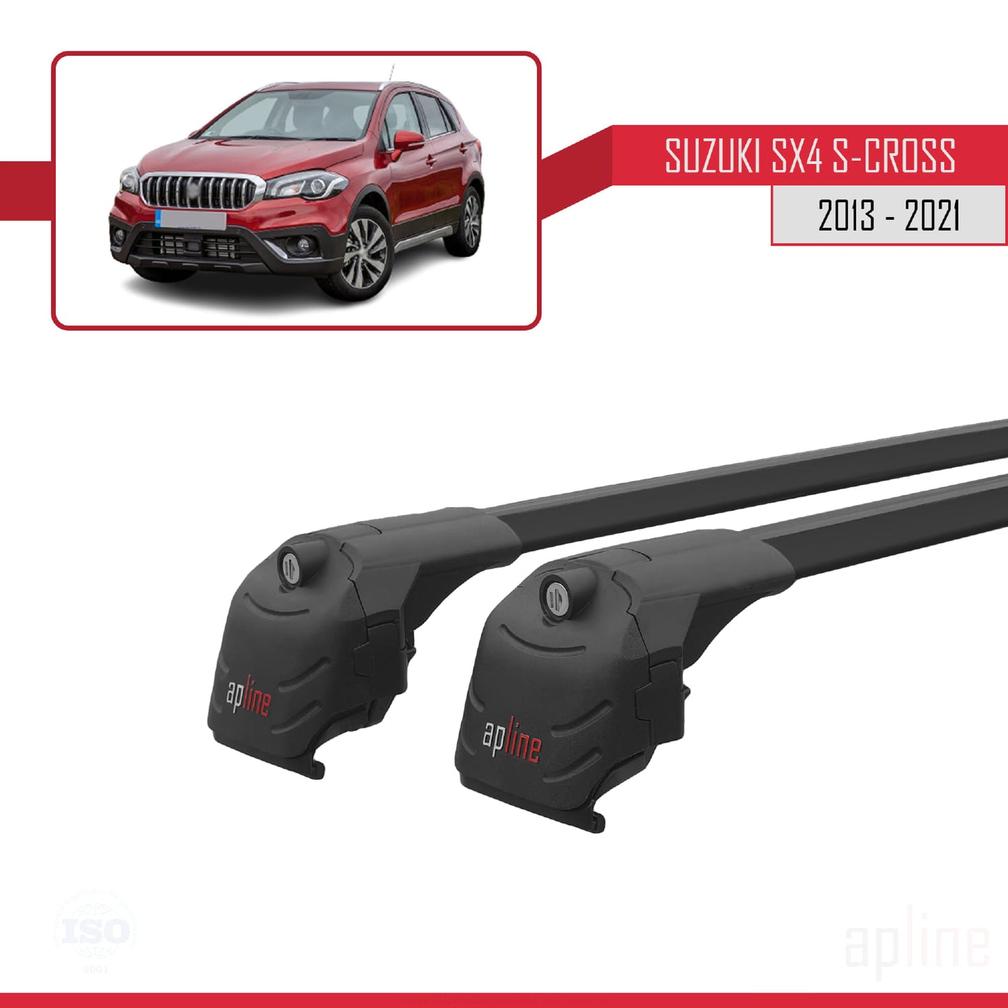 Compatible avec Suzuki SX4 S-Cross 3 (JYB) 2013-2021 ACE-2 Barres de Toit Railing Porte-Bagages de Voiture Noir Aluminium 2 Barres