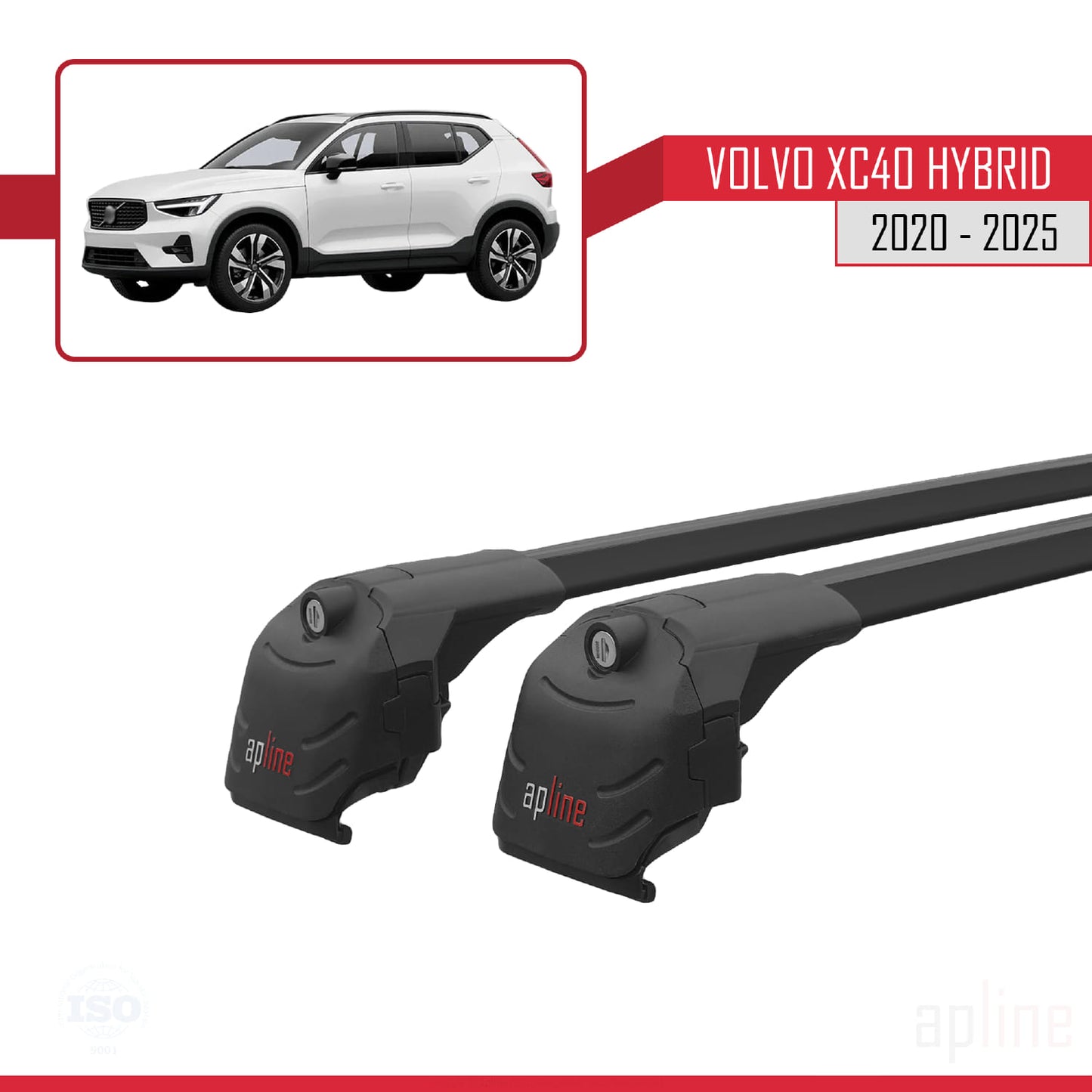 Compatible avec Volvo XC40 (Hibrit) 2020-2025 ACE-2 Barres de Toit Railing Porte-Bagages de Voiture Noir Aluminium 2 Barres