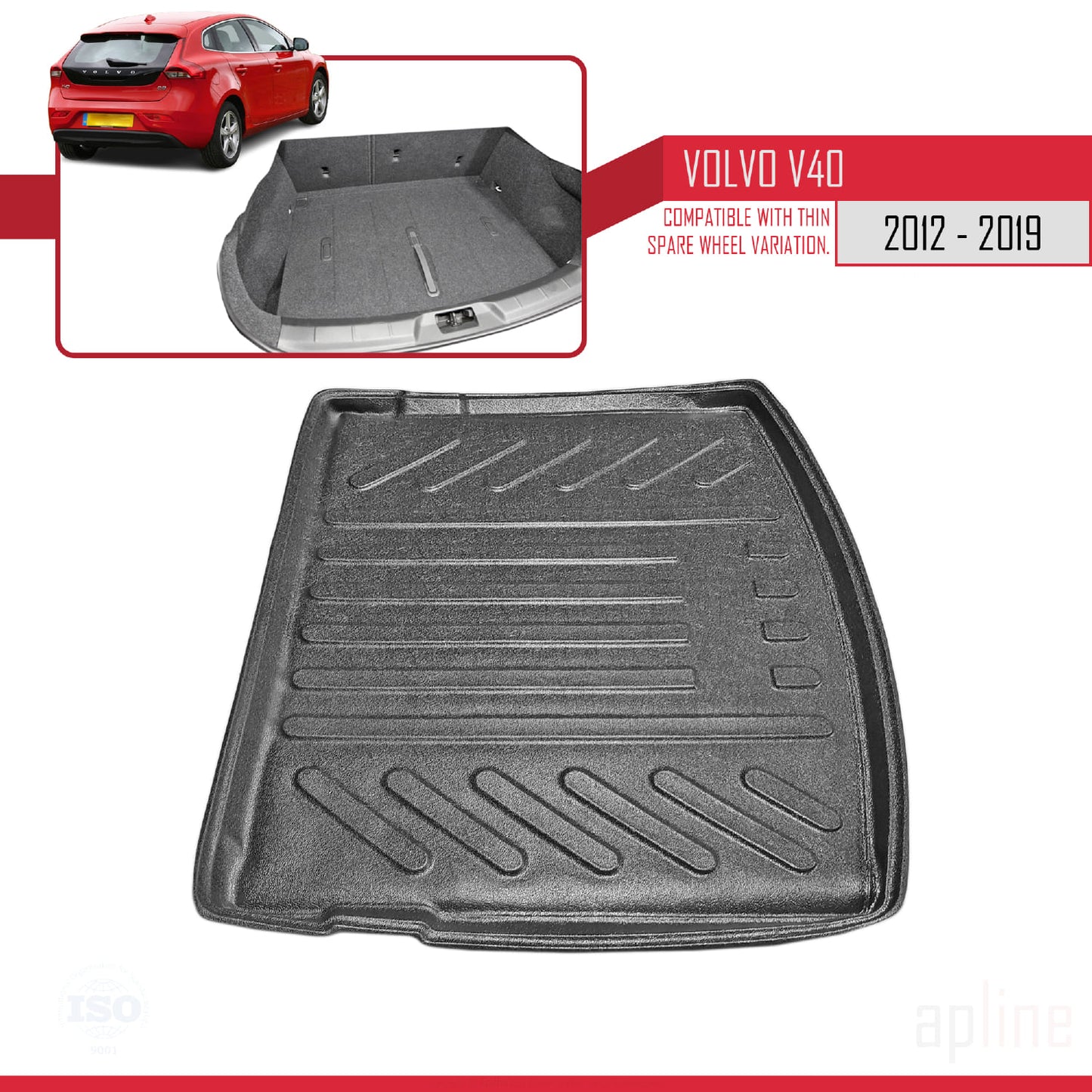 Compatible avec Volvo V40 2013-2019 Flexible Tapis de Coffre Plancher de Chargement Noir