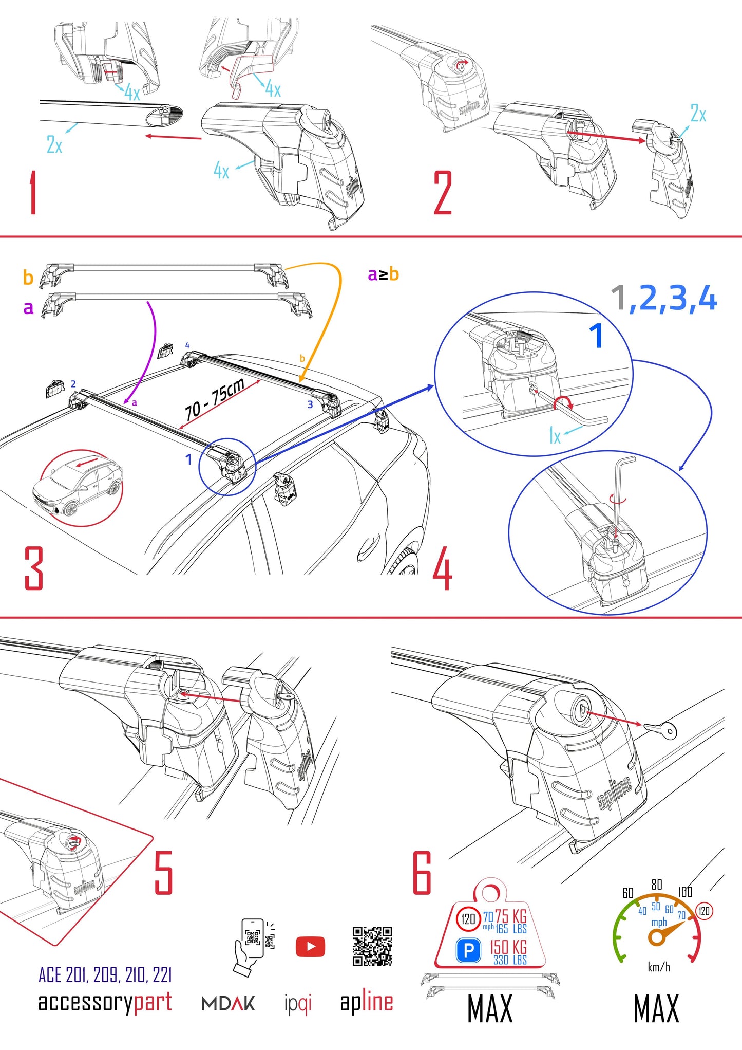 Compatible with Ford Kuga 3 (CX482) 2020-2025 ACE-2 Car Roof Rack Cross Bar Grey Aluminium 2 Bars