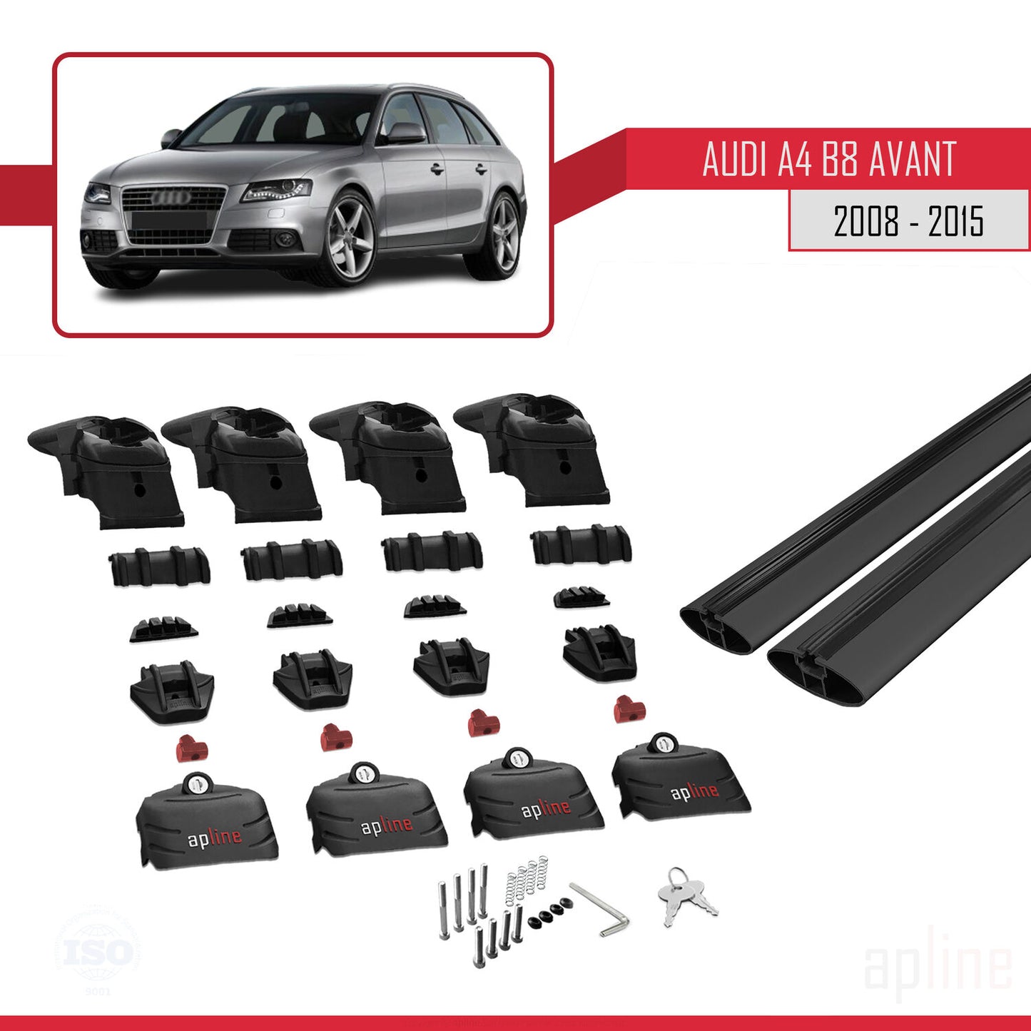 Compatible avec A4 (B8) Avant 2008-2015 ACE-2 Barres de Toit Railing Porte-Bagages de Voiture Noir Aluminium 2 Barres