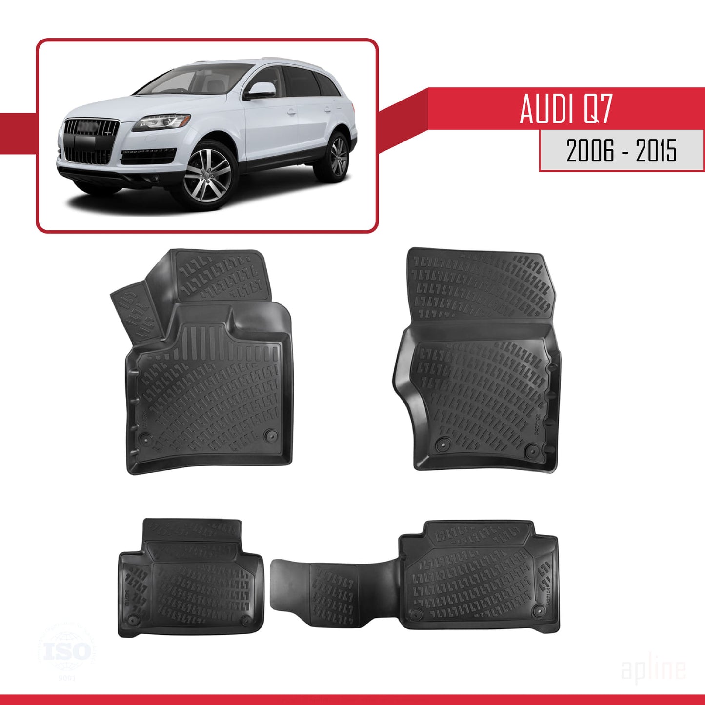 Compatible avec Q7 (4L) 2006-2015 4D Tapis de Voiture Noir