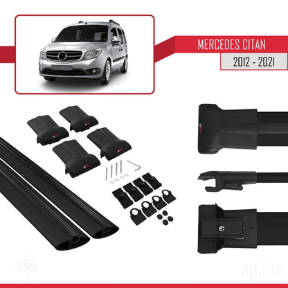 Compatible avec Mercedes Citan (W415) 2012-2021 FLY Model Barres de Toit Railing Porte-Bagages de Voiture Noir Aluminium 2 Barres
