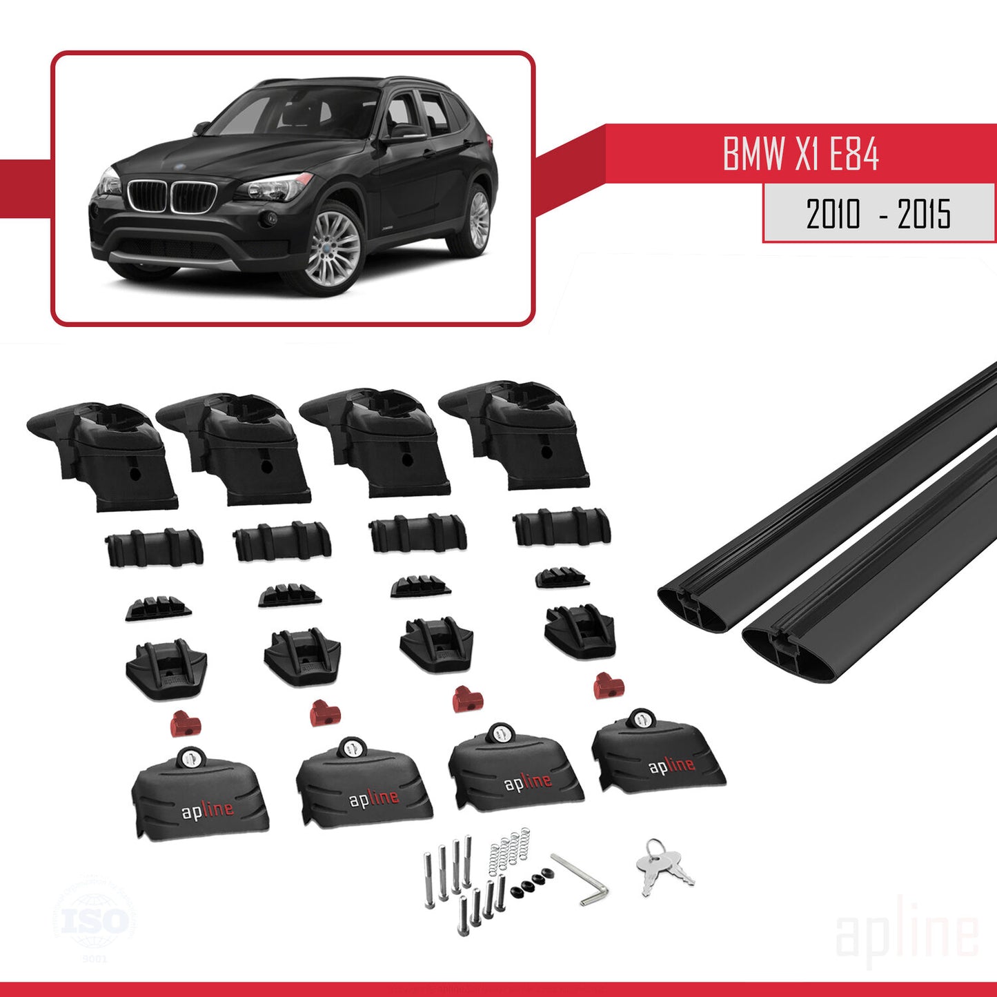 Compatible avec BMW X1 (E84) 2010-2015 ACE-2 Barres de Toit Railing Porte-Bagages de Voiture Noir Aluminium 2 Barres