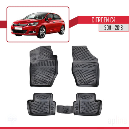 Compatible avec Citroen C4 II (B7) 2011-2018 4D Tapis de Voiture Noir