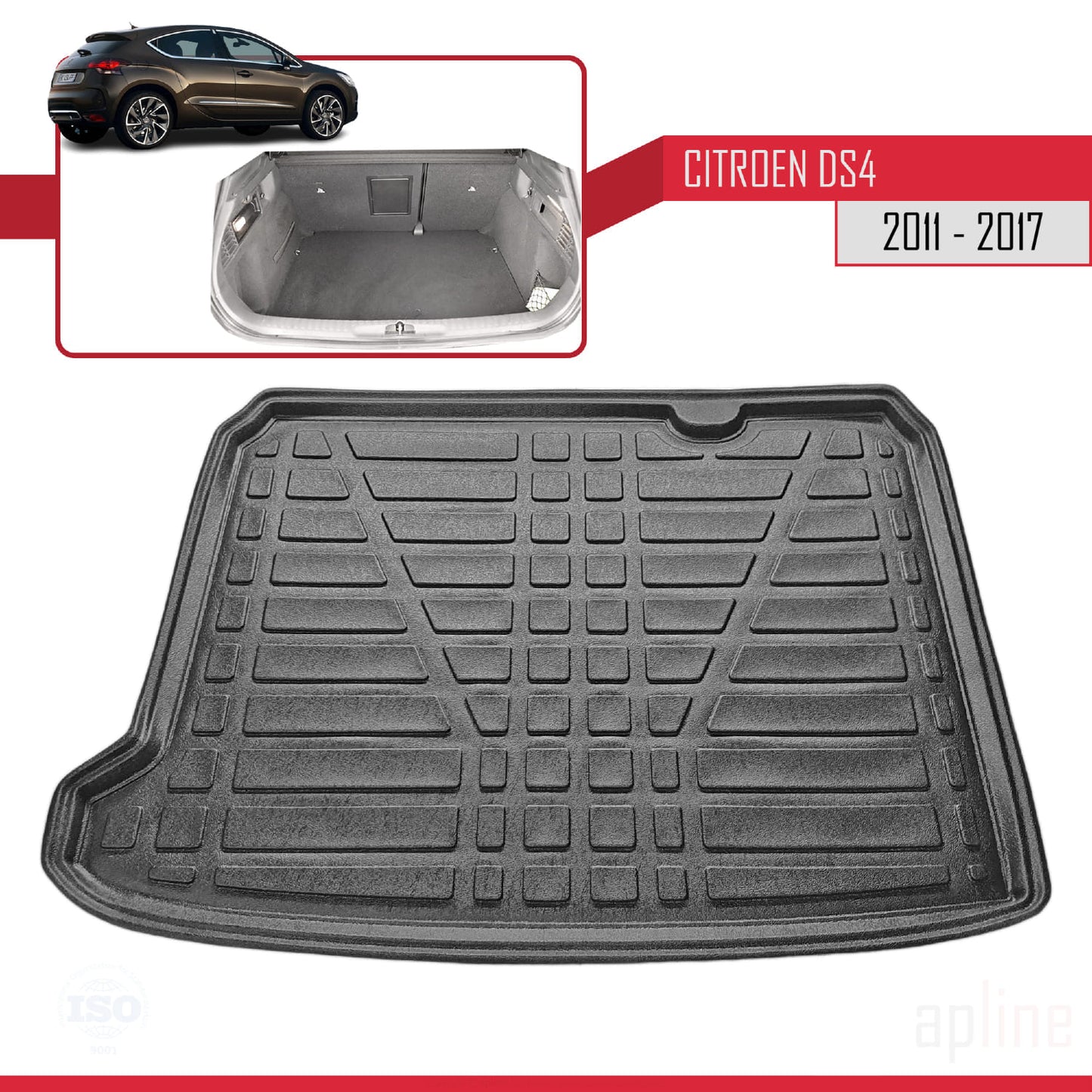 Tapis de Coffre pour Citroen DS4 2012-2017 Flexible NOIR