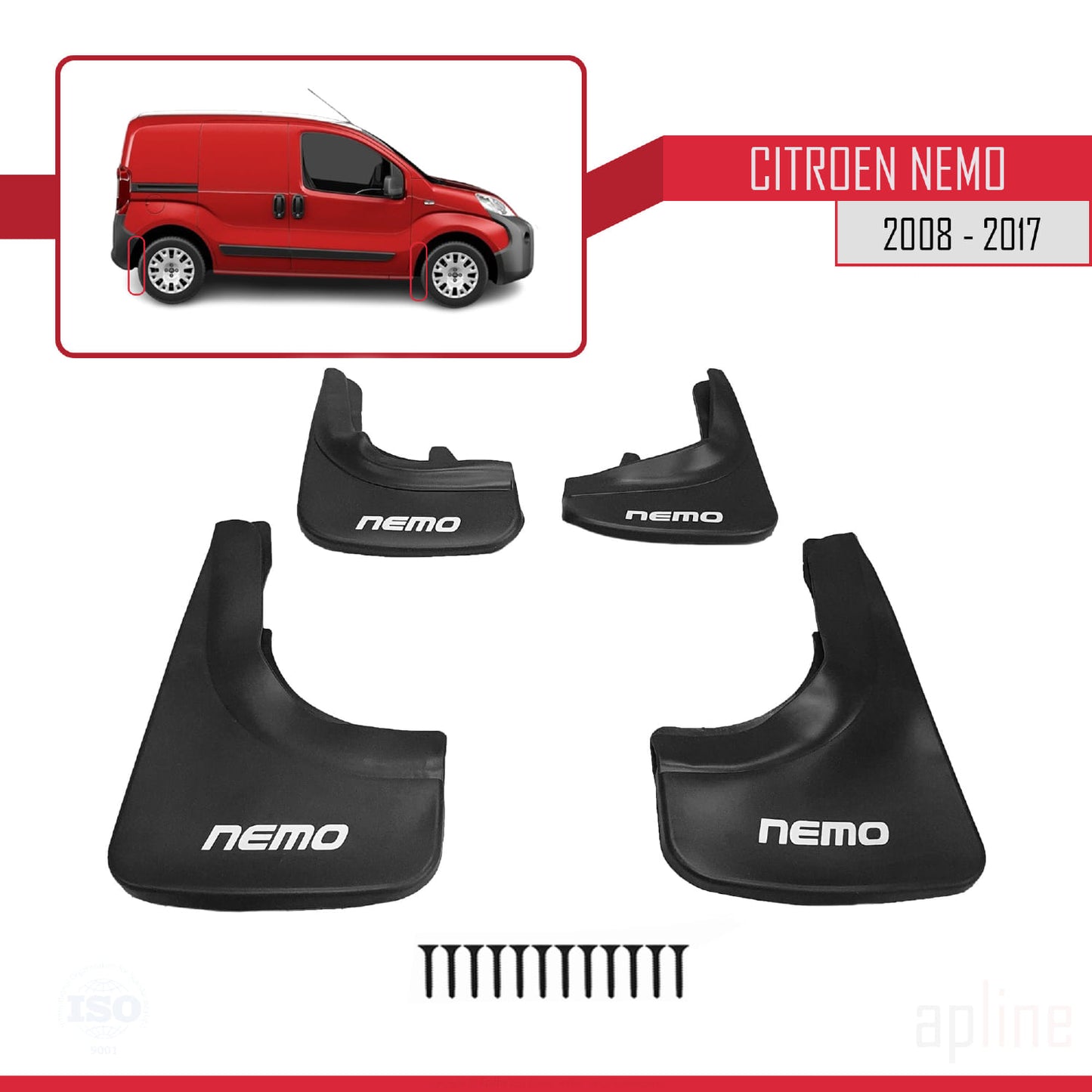 Compatible avec Citroen Nemo 3 (225) 2008-2017 Jeu de Bavettes Garde-boue Avant et Arrière de Voiture 4 Pcs Noir