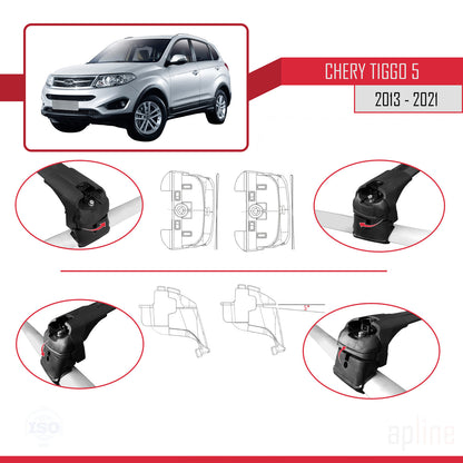 Compatibile con Chery Tiggo 5 (T21) 2013-2021 ACE-2 Barre portatutto per auto Portapacchi in alluminio nero 2 barre
