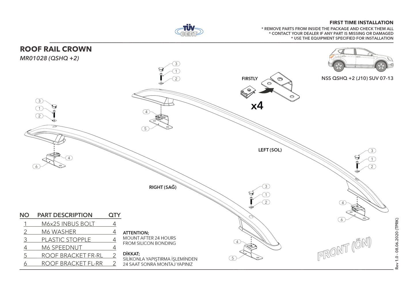 Compatible avec Nissan Qashqai +2 (NJ10) 2008-2013 (Empattement Court L1/H1) Rails de Toit Porte-bagages sur le Toit (Modèle Adhésif) Gris