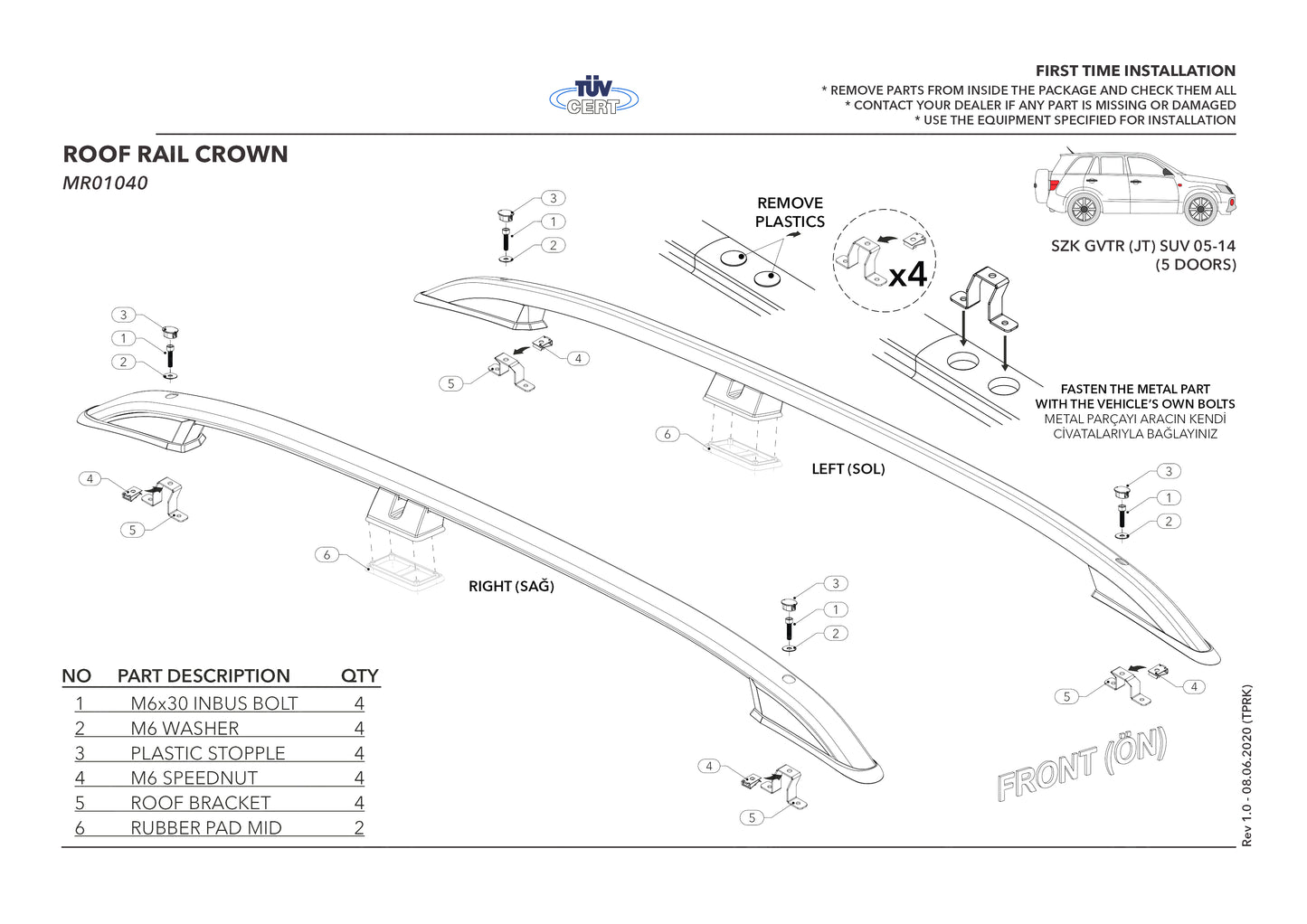 Compatible avec Suzuki Grand Vitara 2 (JT) (5 Door) 2005-2014 (Empattement Court L1/H1) Rails de Toit Porte-bagages sur le Toit Noir