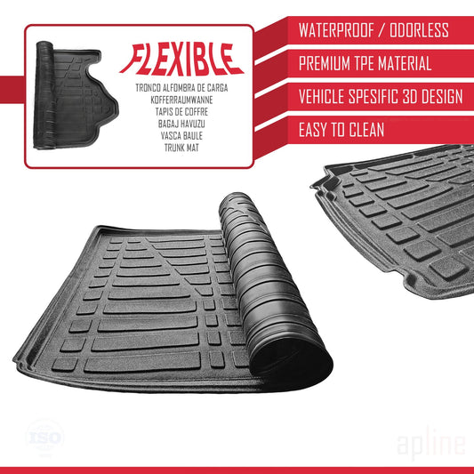 Compatible avec Toyota Land Cruiser Prado (J150) (7 Koltuk) 2010-2023 Flexible Tapis de Coffre Plancher de Chargement Noir