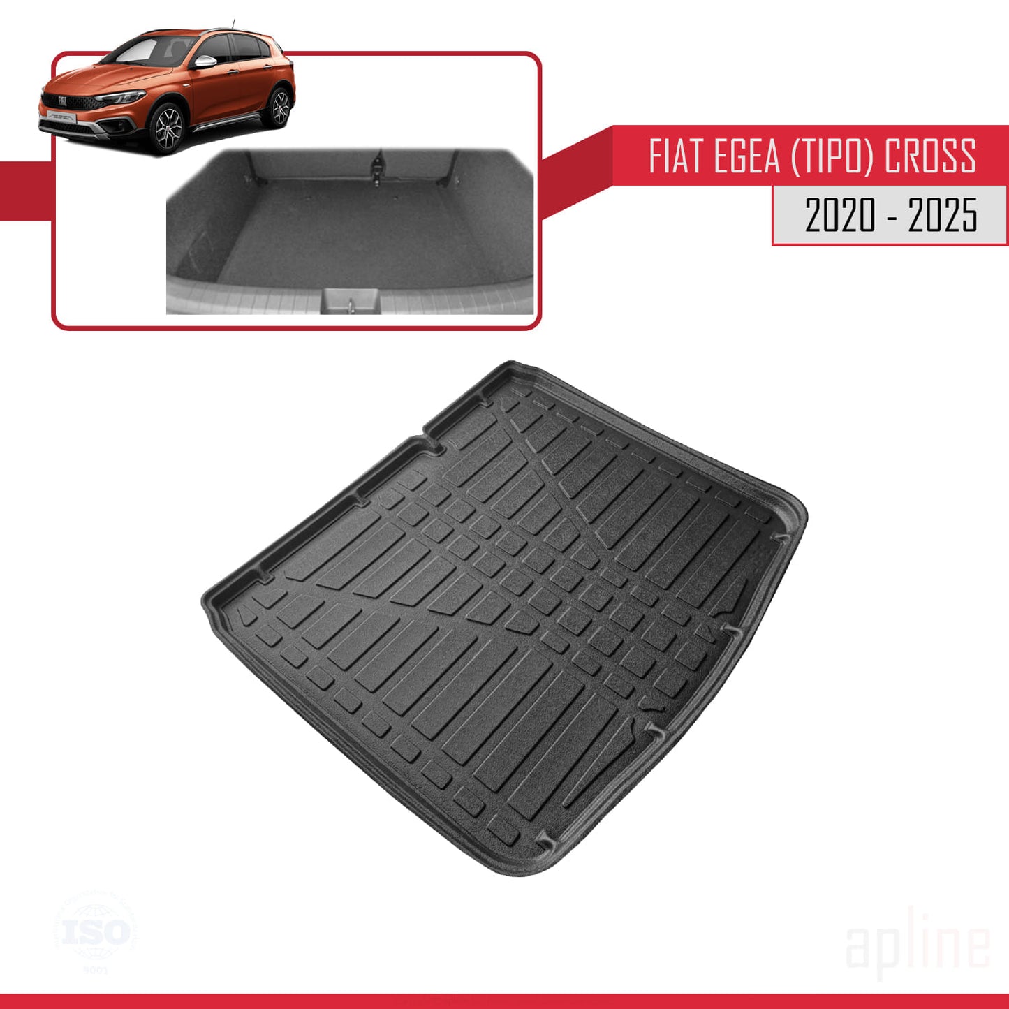 Compatible avec Fiat Egea Cross 2020-2024 Flexible Tapis de Coffre Plancher de Chargement Noir