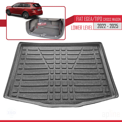 Compatible avec Fiat Egea Cross Wagon 2022-2025 Flexible Tapis de Coffre Plancher de Chargement Inférieur Noir