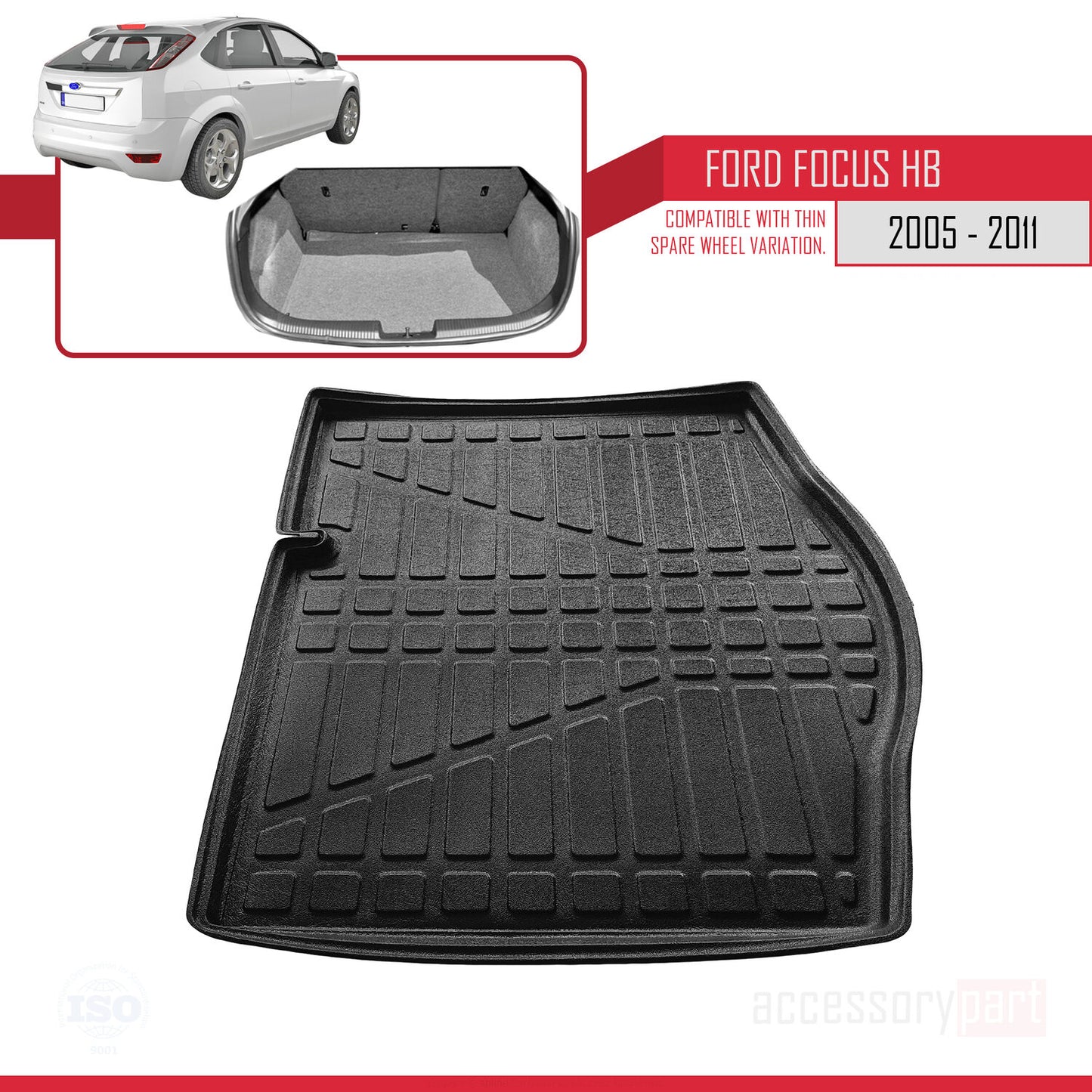 Tapis de Coffre pour Ford Focus 2 Hayon 2005-2011 Flexible NOIR