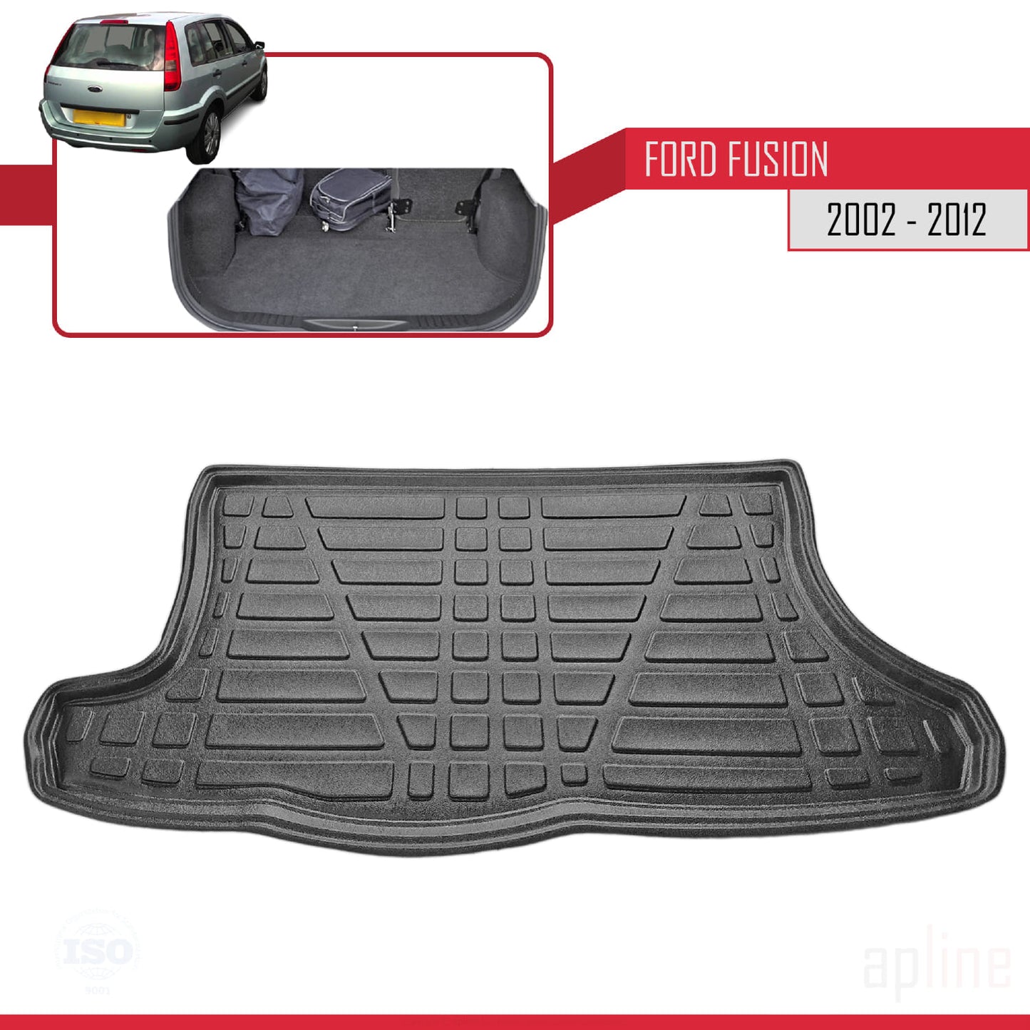 Compatible with Ford Fusion 2002-2012 Flexible Trunk Mats Cargo Liner Black