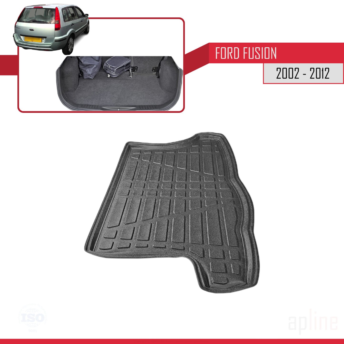 Compatible with Ford Fusion 2002-2012 Flexible Trunk Mats Cargo Liner Black
