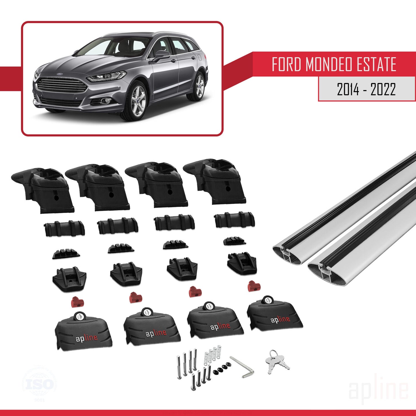 Compatible avec Ford Mondeo 4 (CD391) 2014-2022 ACE-2 Barres de Toit Railing Porte-Bagages de Voiture Gris Aluminium 2 Barres