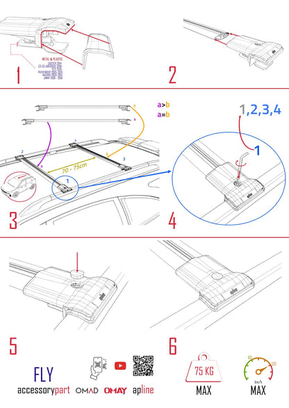 Compatible with Hyundai Elantra Touring (FD) 2009-2012 FLY Model Car Roof Rack Cross Bar Grey Aluminium 2 Bars