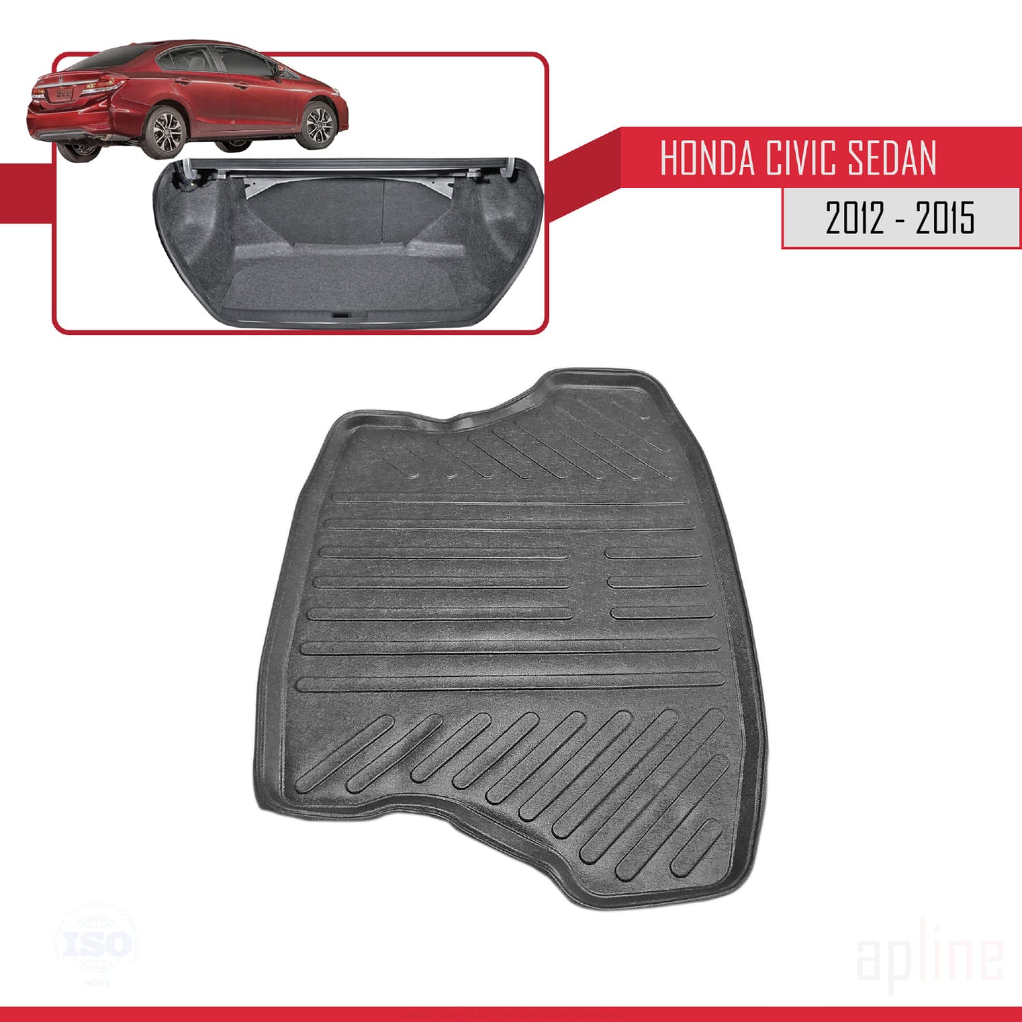 Compatible avec Honda Civic 9 (FB) Berline 2012-2015 Flexible Tapis de Coffre Plancher de Chargement Noir