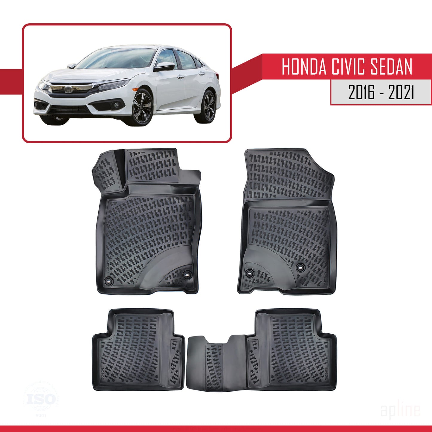 Compatible with Honda Civic 10 (FC) Sedan 2016-2021 4D Car mats Black