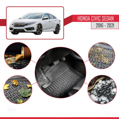 Compatible with Honda Civic 10 (FC) Sedan 2016-2021 4D Car mats Black