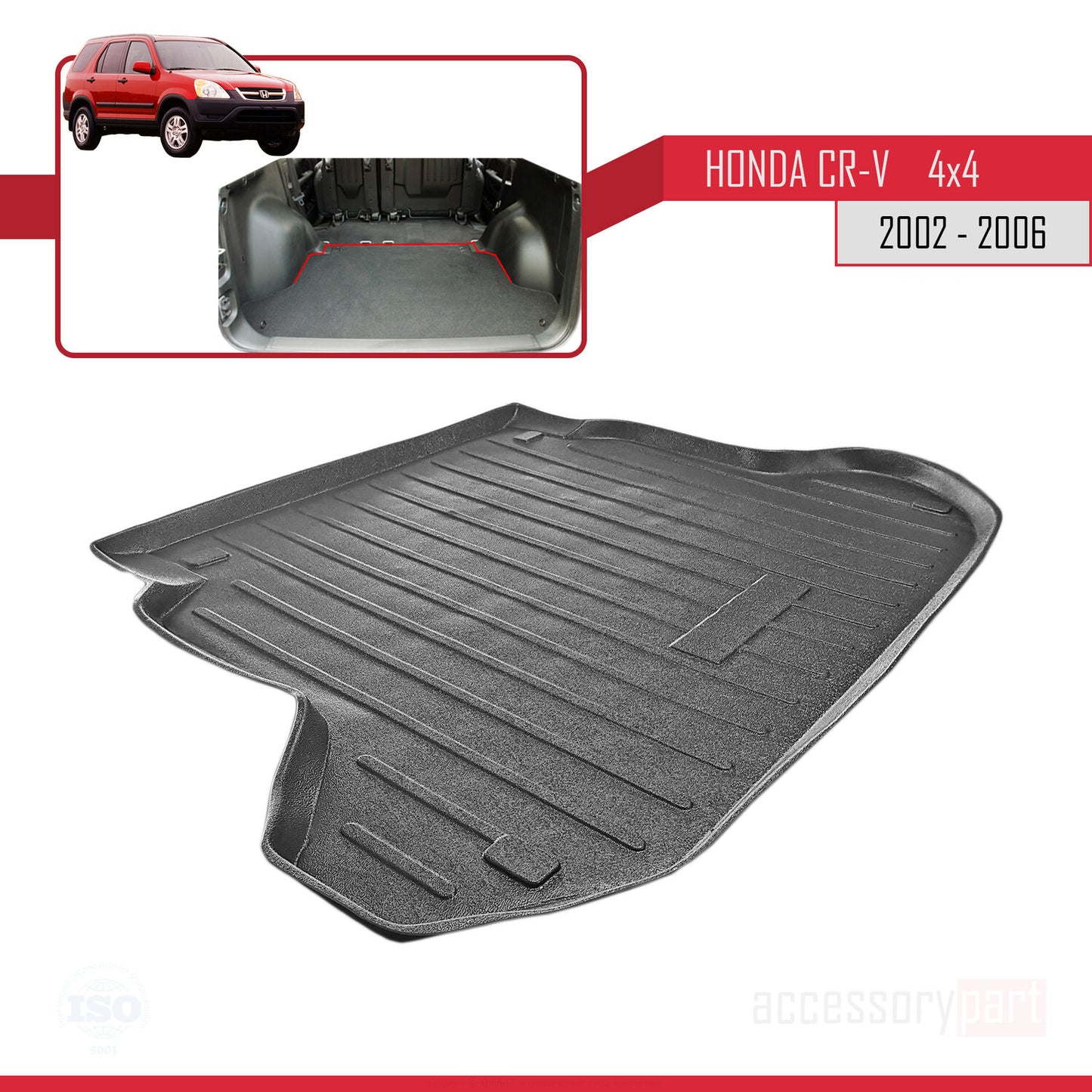 Compatible with Honda CR-V 2 2002-2006 Flexible Trunk Mats Cargo Liner Black