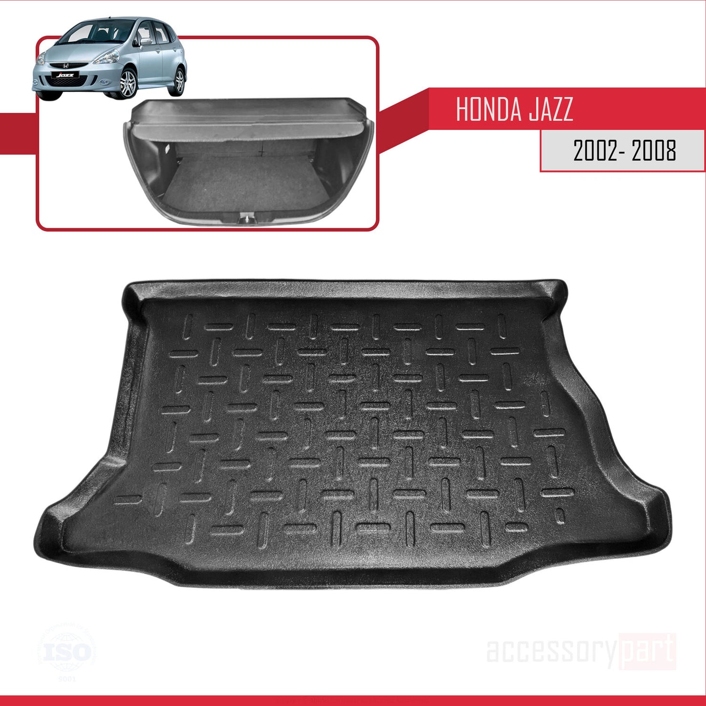 Compatible avec Honda Jazz (GD) 2002-2008 Flexible Tapis de Coffre Plancher de Chargement Noir