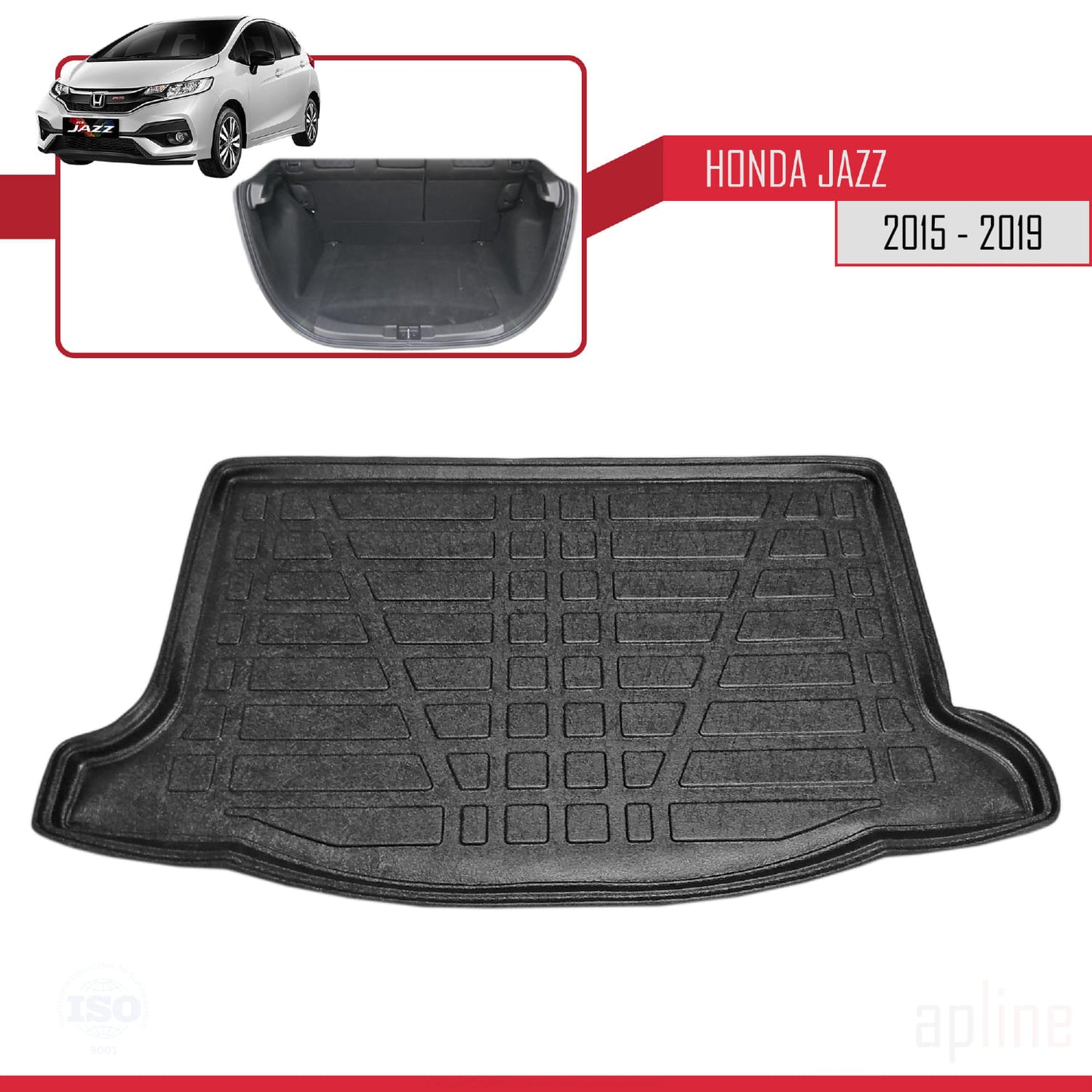 Compatible with Honda Jazz 3 (GK) 2015-2019 Flexible Trunk Mats Cargo Liner Black