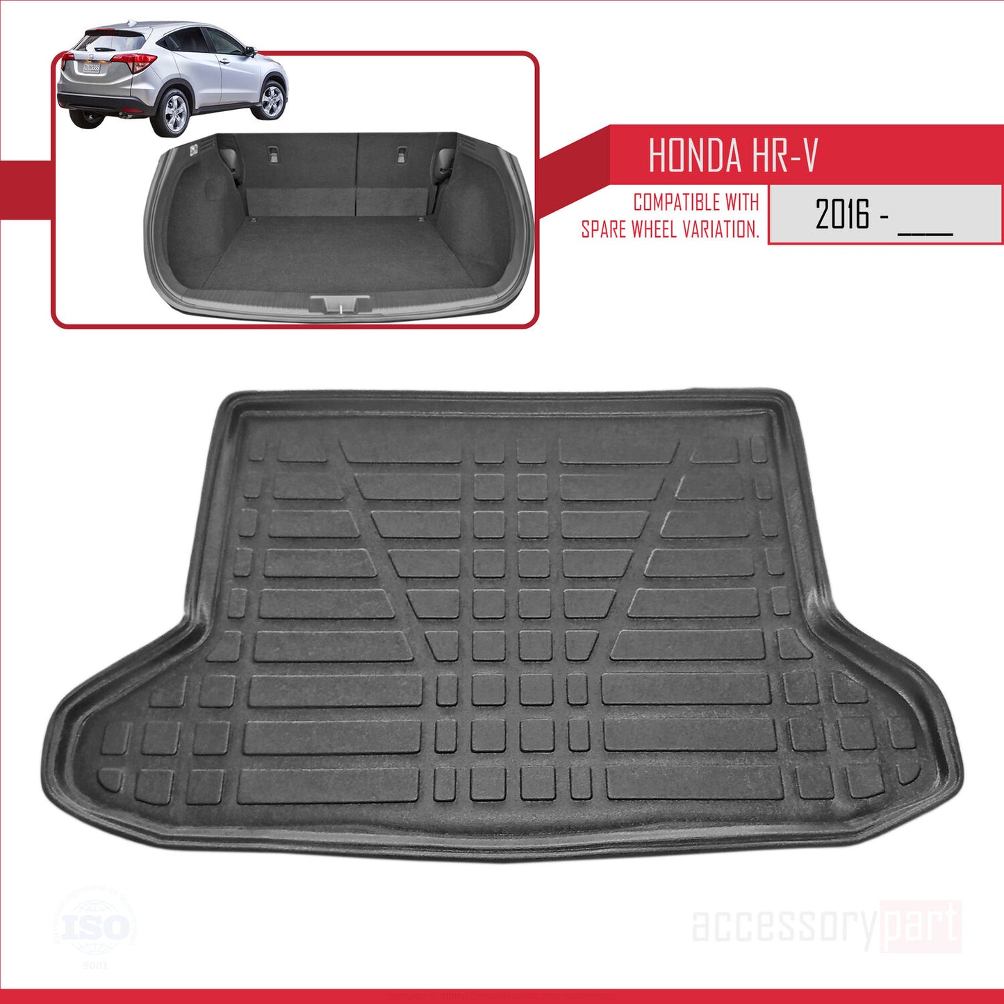 Compatible avec Honda HR-V 2 2015-2021 Flexible Tapis de Coffre Plancher de Chargement Noir
