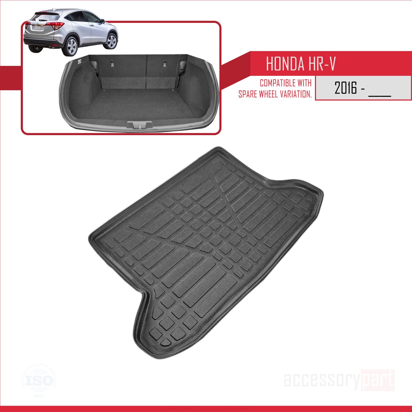 Compatible avec Honda HR-V 2 2015-2021 Flexible Tapis de Coffre Plancher de Chargement Noir