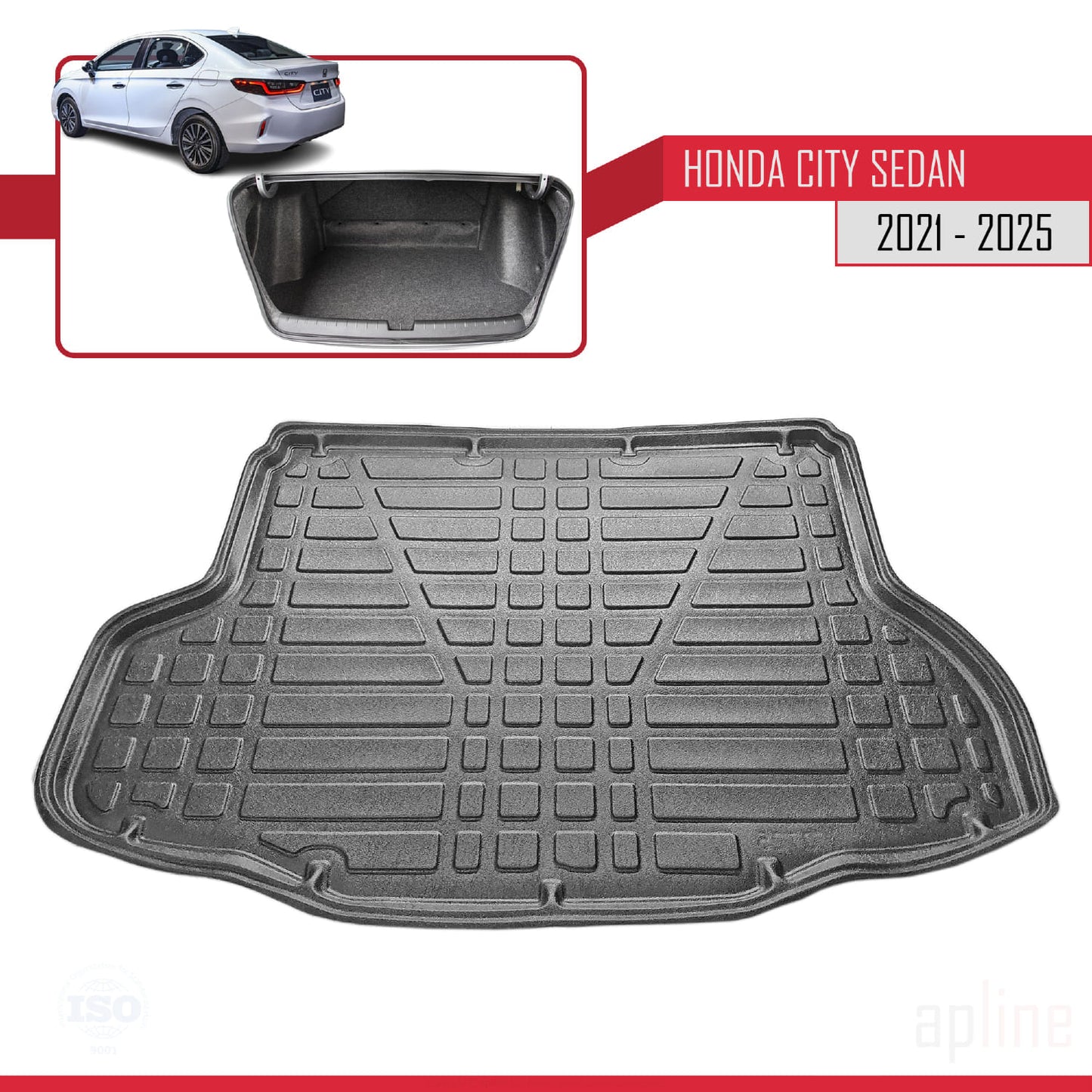 Compatible avec Honda City 2021-2025 Flexible Tapis de Coffre Plancher de Chargement Noir