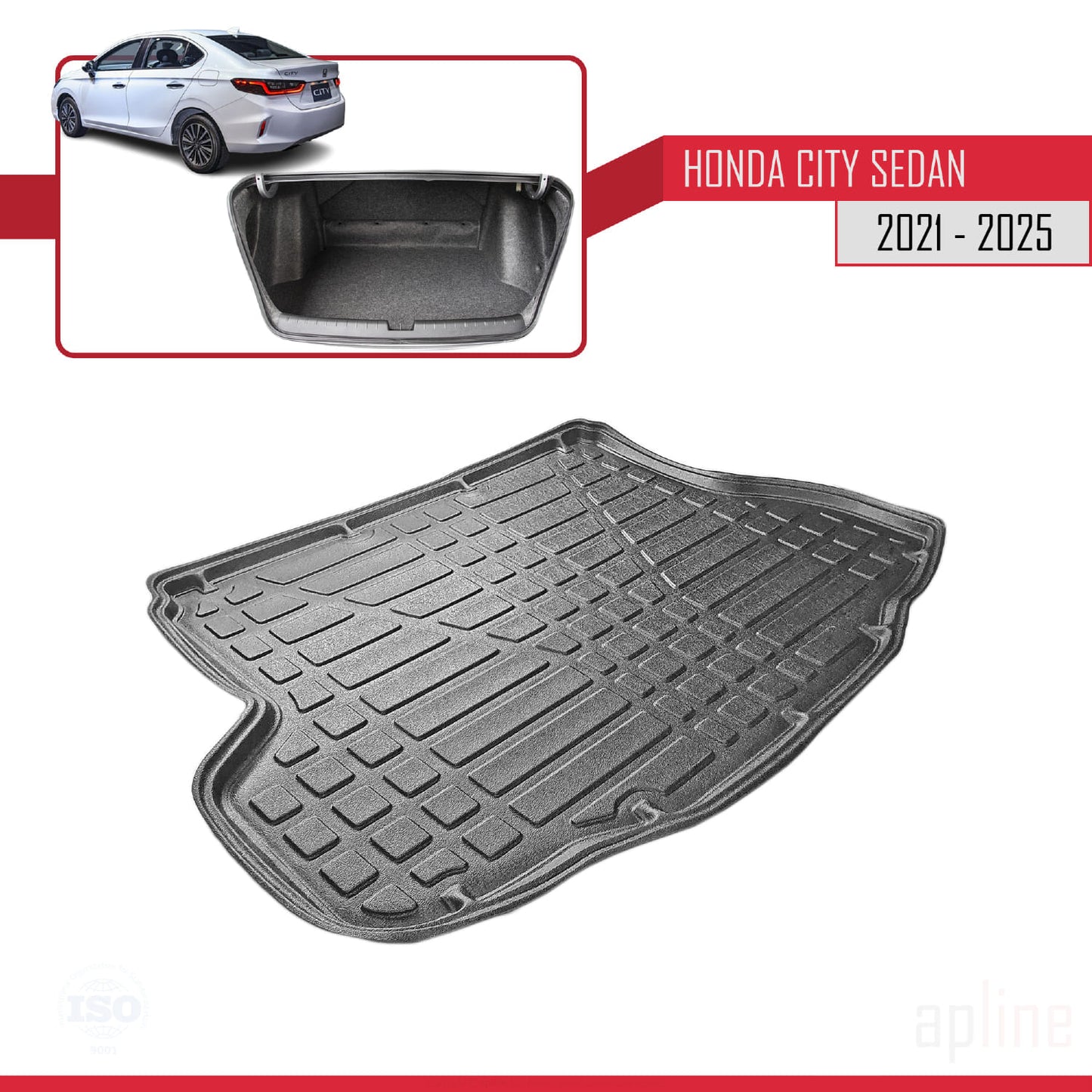 Compatible avec Honda City 2021-2025 Flexible Tapis de Coffre Plancher de Chargement Noir