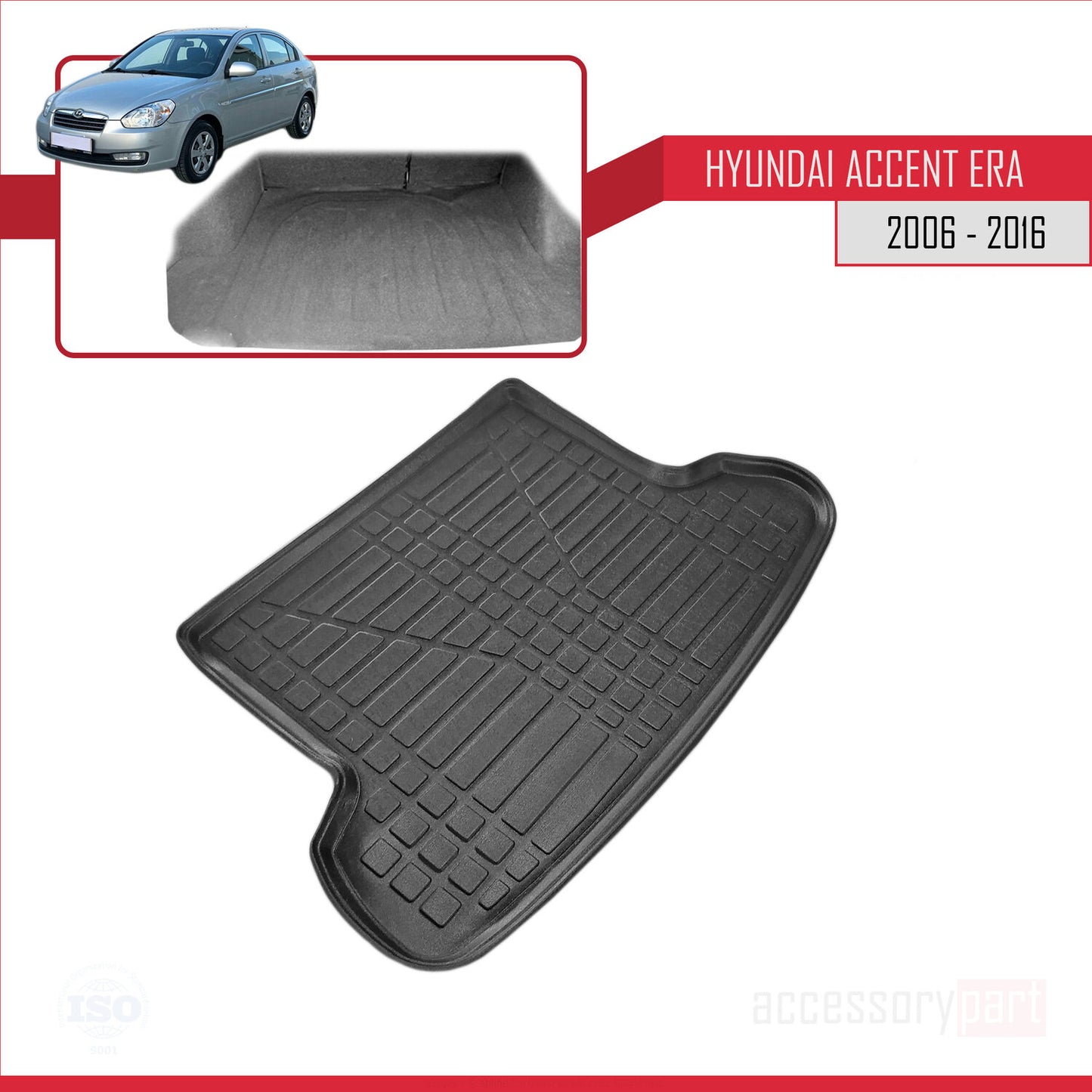 Tapis de Coffre pour Hyundai Accent Era 2006-2016 NOIR