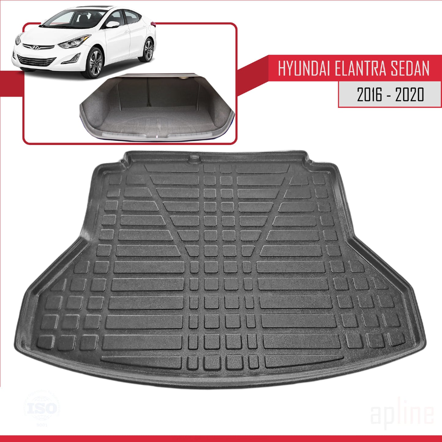 Compatible avec Hyundai Elentra 6 2016-2020 Flexible Tapis de Coffre Plancher de Chargement Noir
