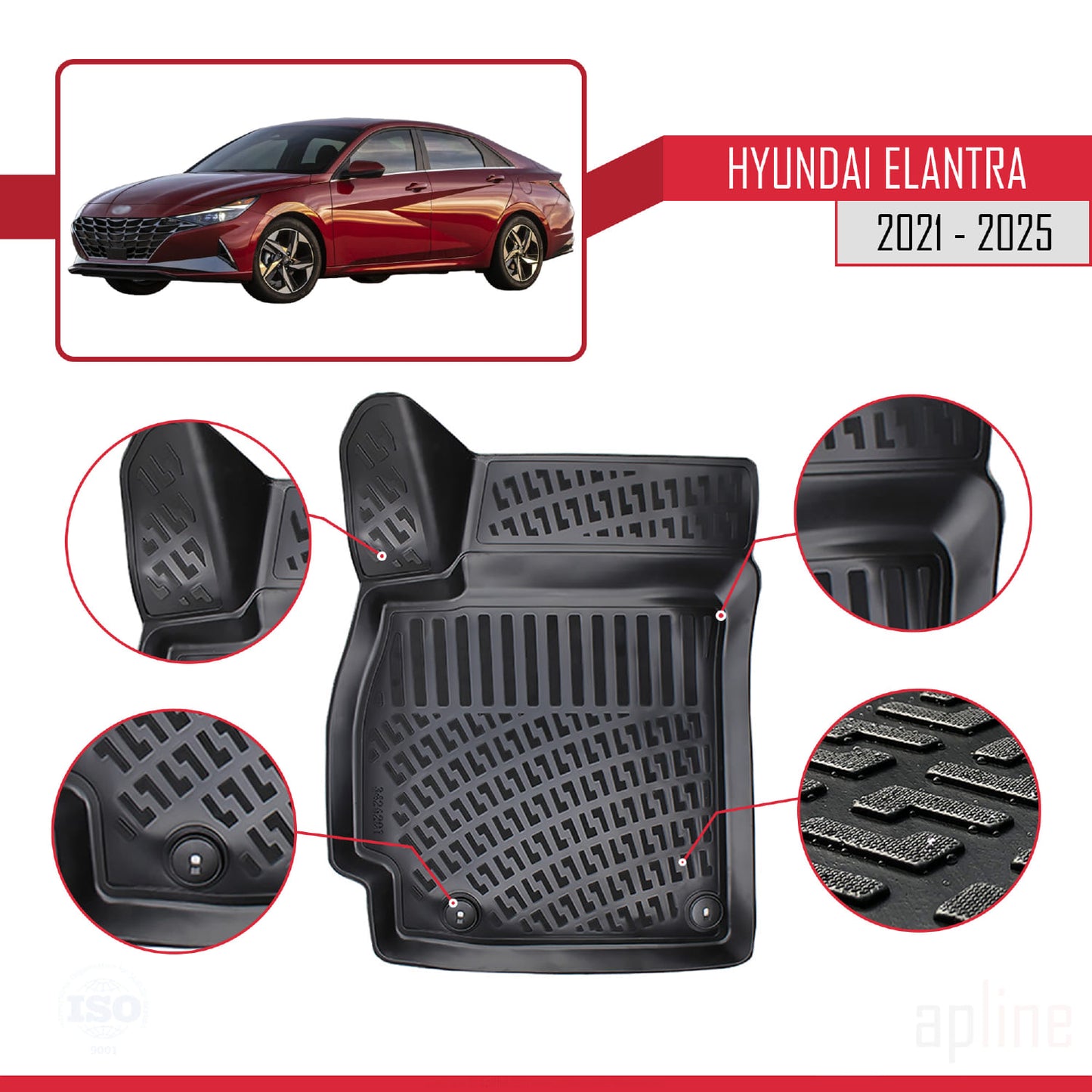 Compatible avec Hyundai Elantra 7 2021-2025 4D Tapis de Voiture Noir