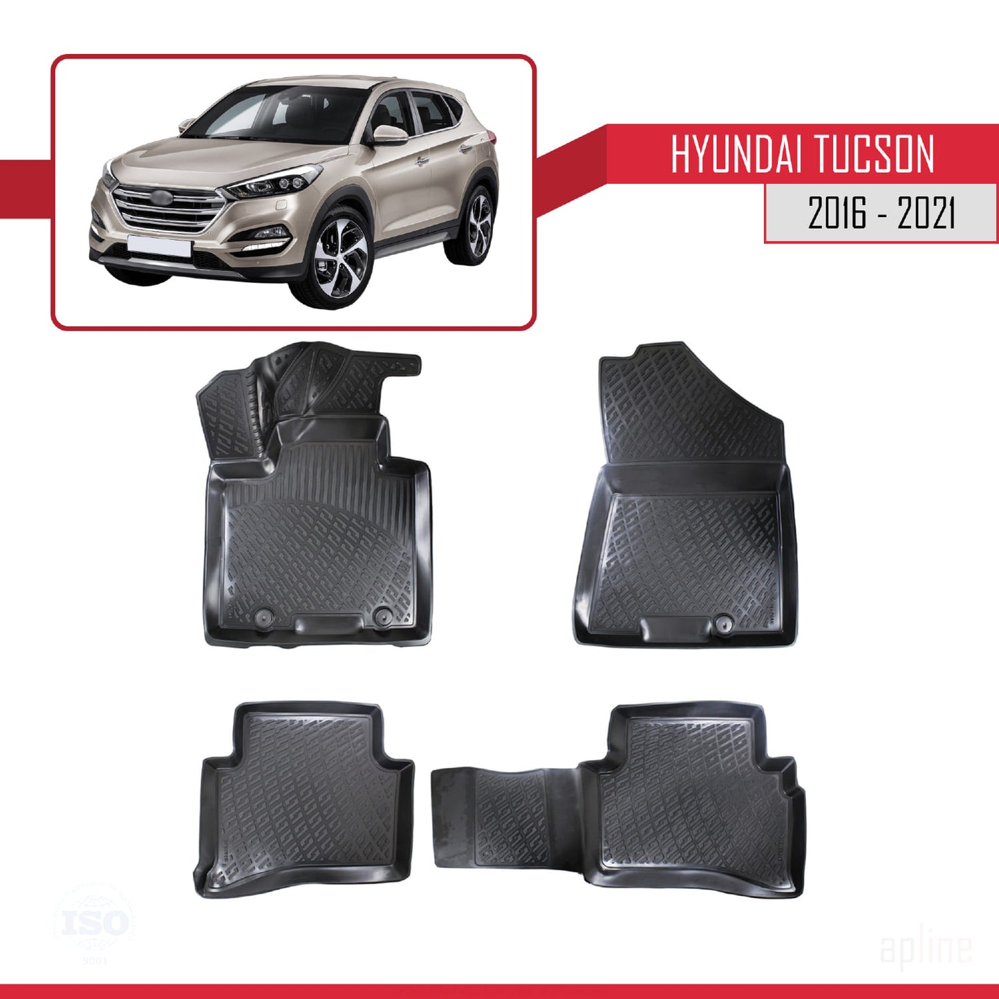 Compatible avec Hyundai Tucson 3 (TL) 2016-2021 4D Tapis de Voiture Noir