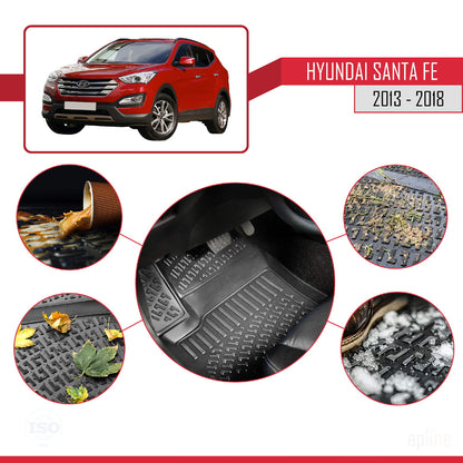 Compatible avec Hyundai Santa Fe 3 (DM) 2013-2018 4D Tapis de Voiture Noir