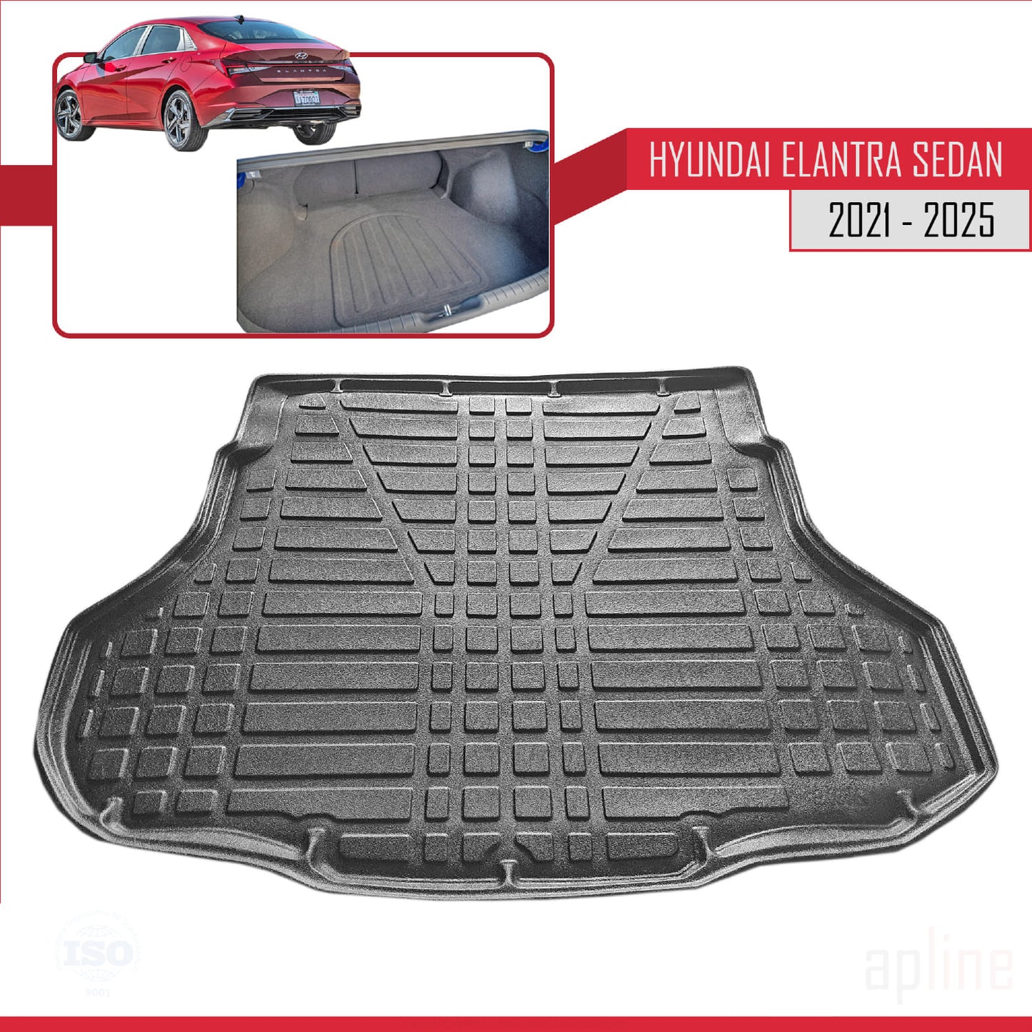 Compatible avec Hyundai Elantra 7 2021-2025 Flexible Tapis de Coffre Plancher de Chargement Noir