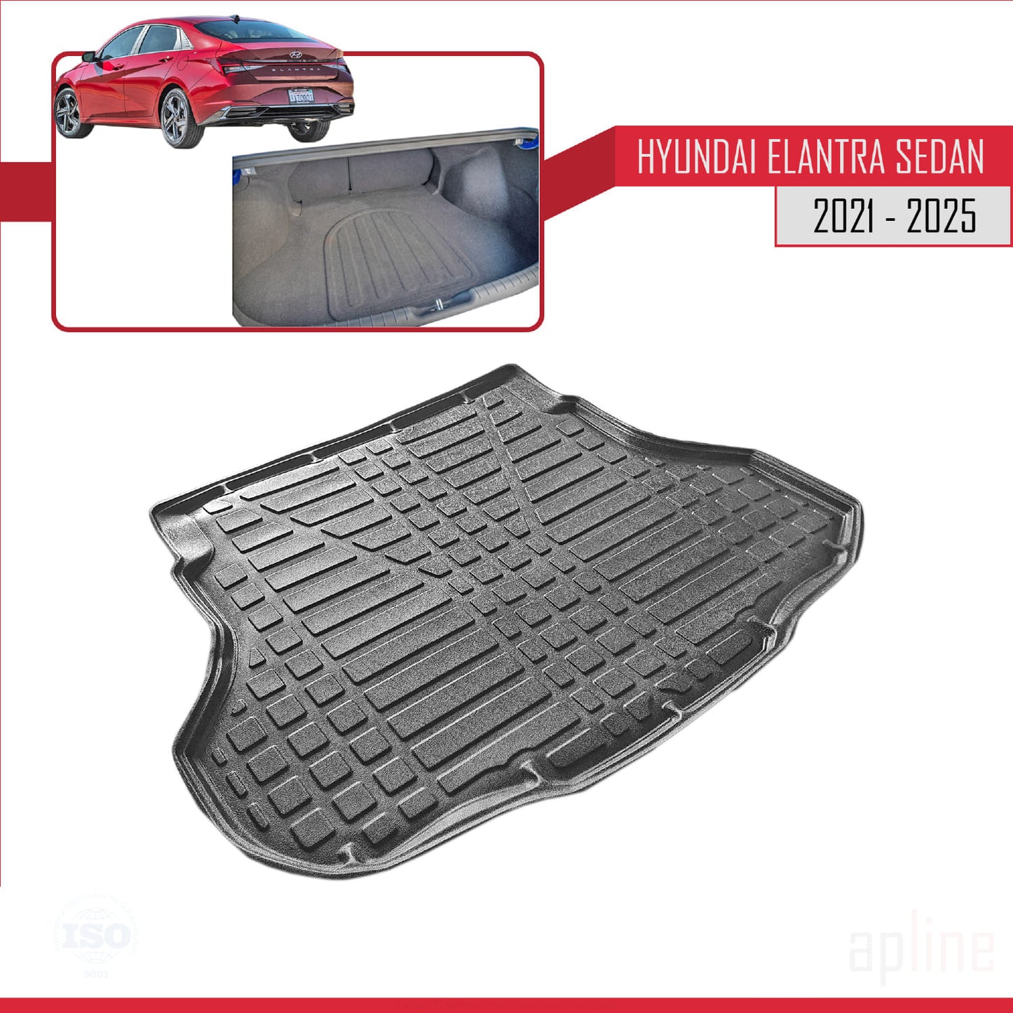 Compatible avec Hyundai Elantra 7 2021-2025 Flexible Tapis de Coffre Plancher de Chargement Noir