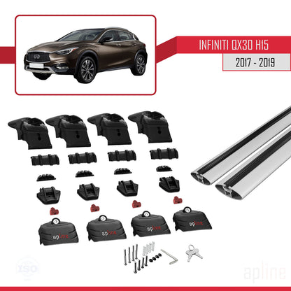 Compatible avec Infiniti QX30 (H15) 2017-2019 ACE-2 Barres de Toit Railing Porte-Bagages de Voiture Gris Aluminium 2 Barres